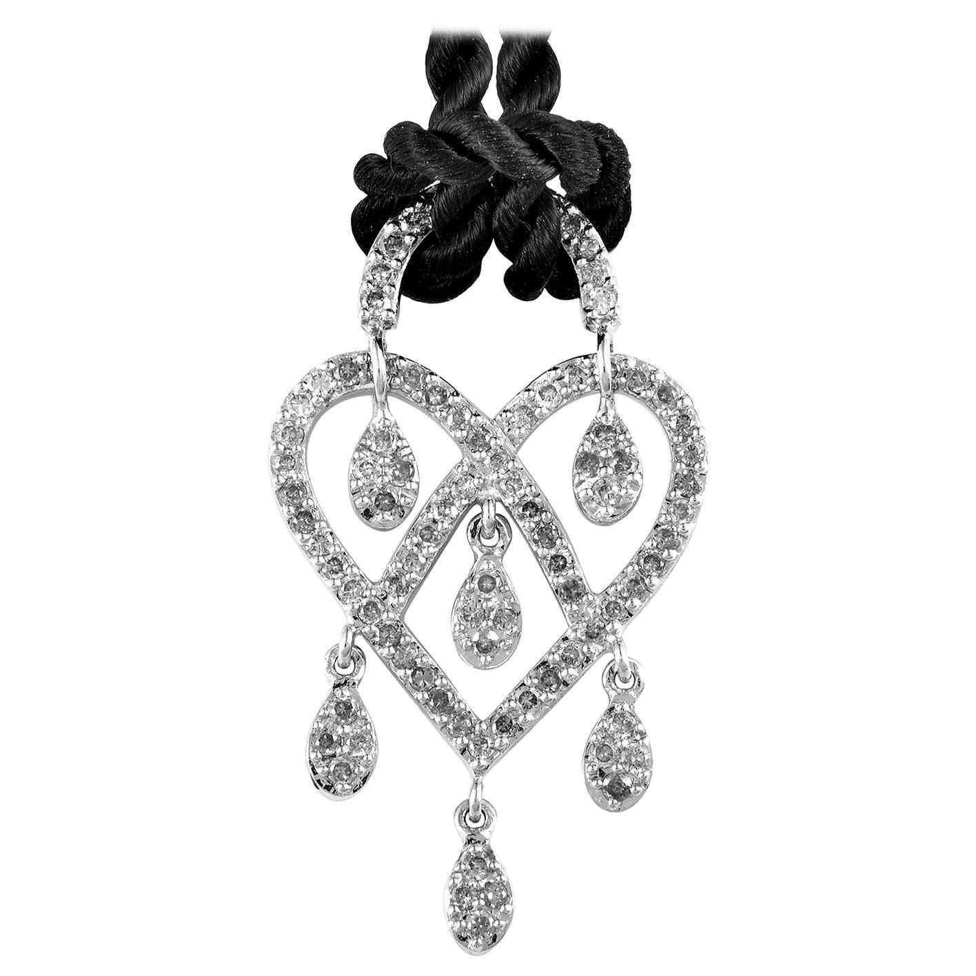 Poiray in Love Heart 18 Karat Gold Diamond Pendant and Cord Necklace PPC9135BLK