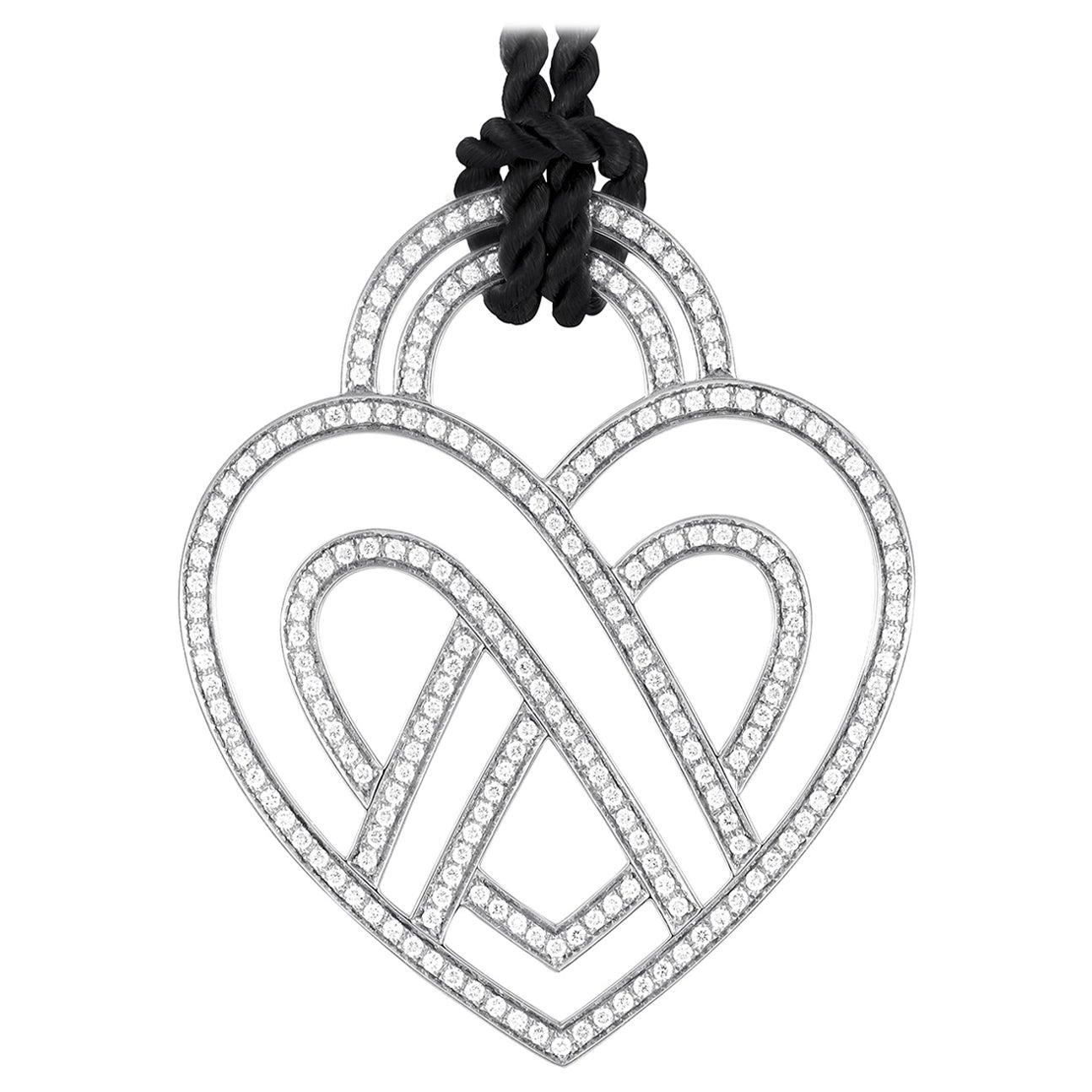 Judith Ripka Leather Cord Diamond Yellow Gold Heart Necklace at 1stDibs