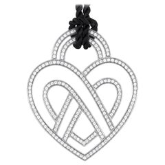 Poiray Large 18 Karat Gold Diamond Heart Pendant and Black Cord Necklace PPC8952