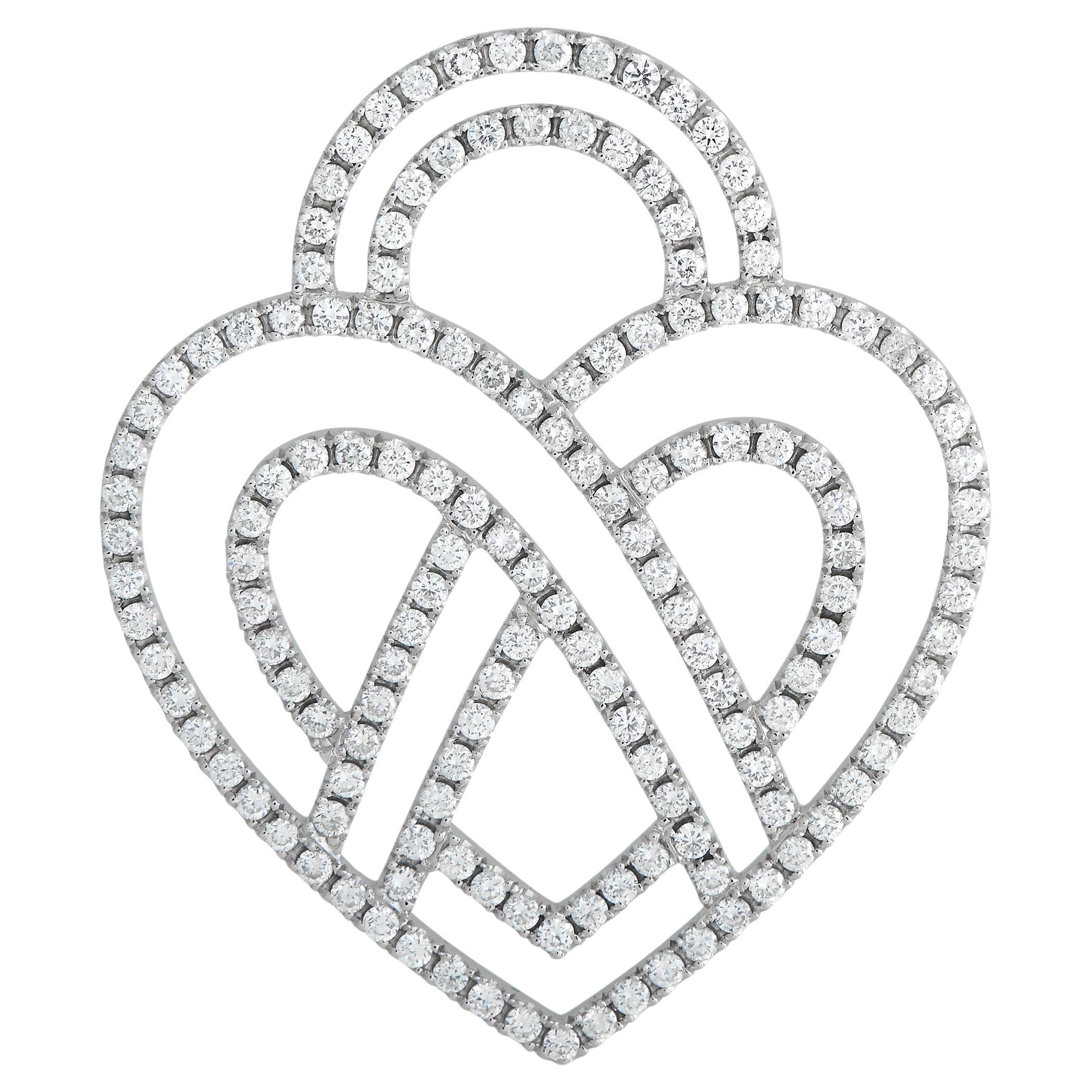 Poiray grand pendentif cœur en or blanc 18 carats avec diamants de 3,75 carats en vente