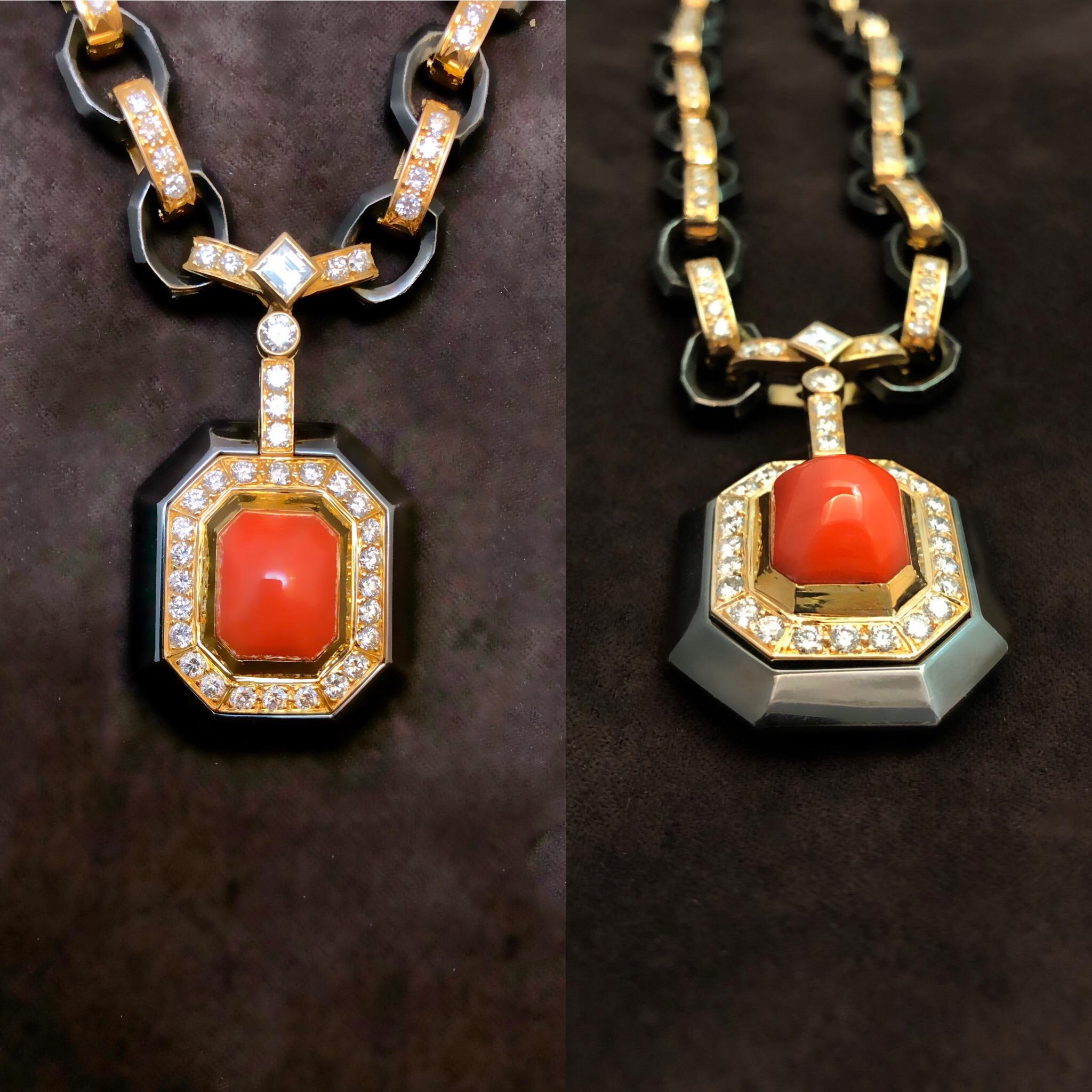 Women's Poiray Necklace coral and diamonds