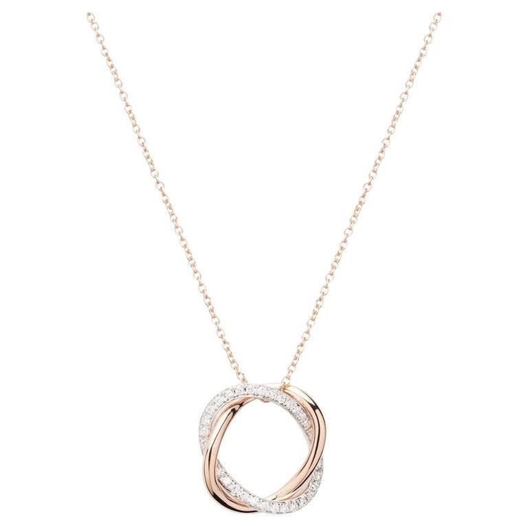 Poiray Necklace "Tresse" Pink Gold White Gold Diamonds For Sale