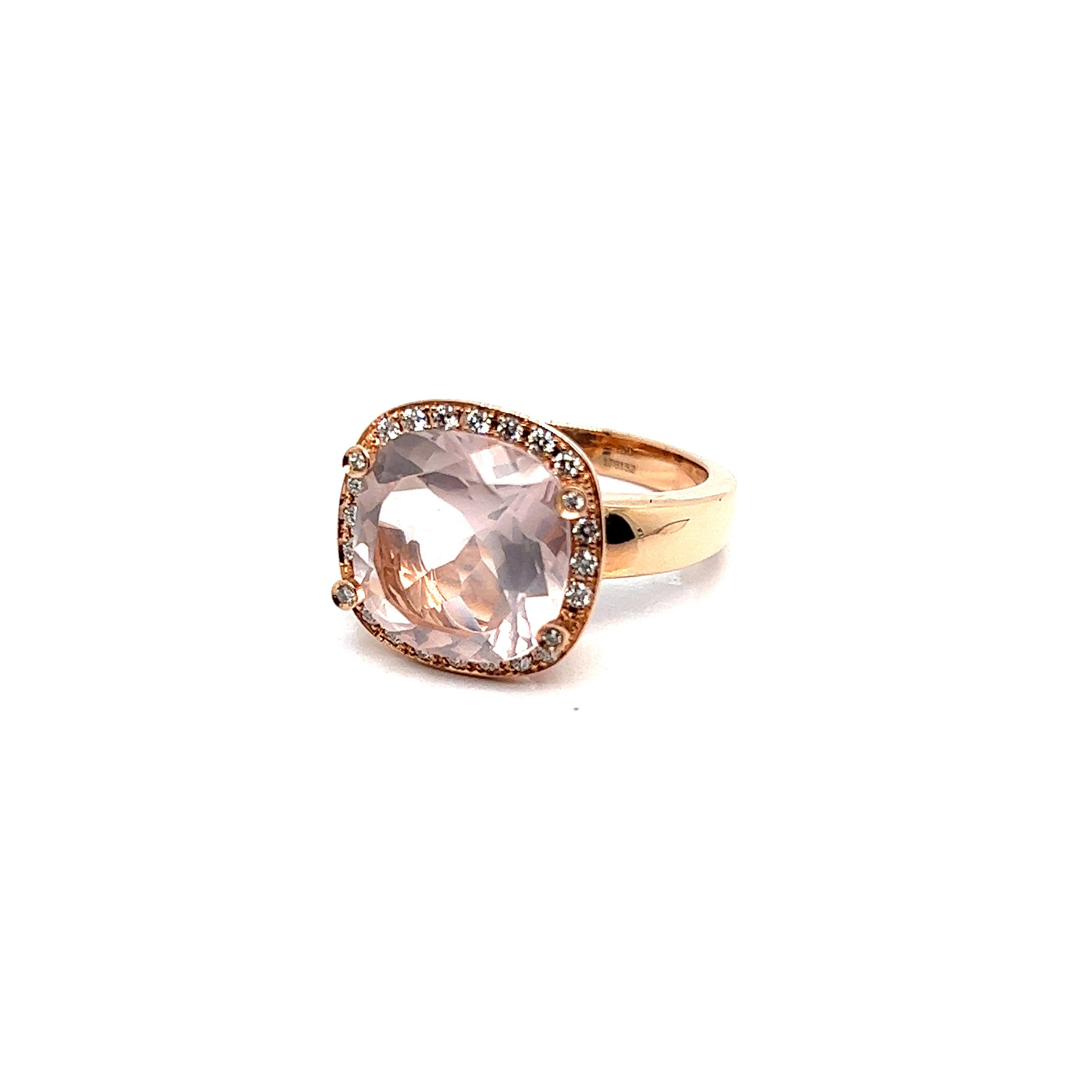 Poiray, Ring Filles Antik Quartz Diamonds Pink Gold In New Condition For Sale In Vannes, FR