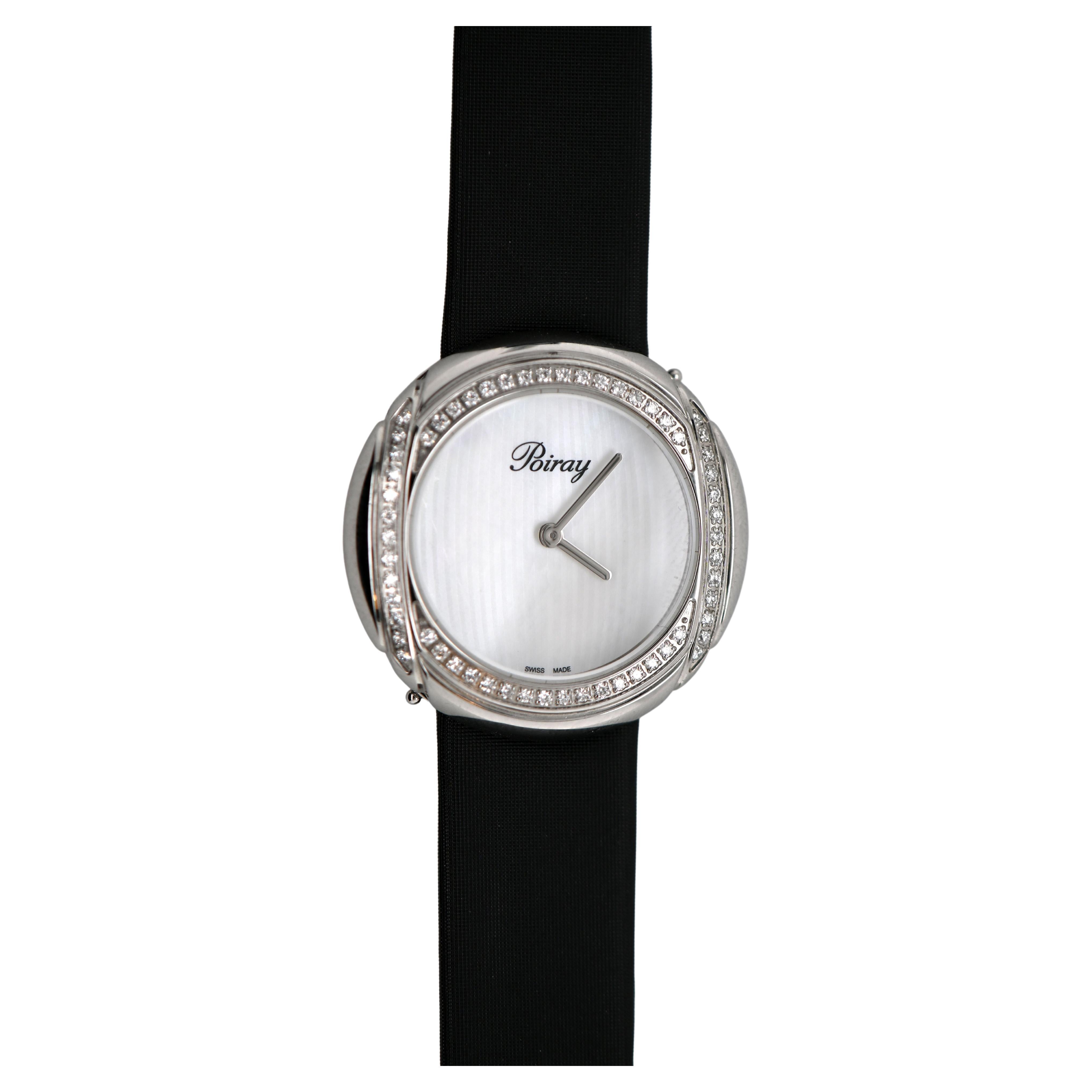  Poiray „Rive Droite“ Uhr mit schwarzem Riemen und Diamanten in Silber 