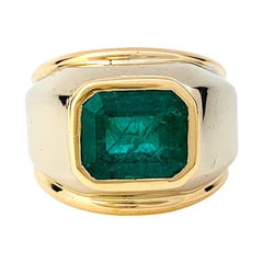 Poiray Signet Two Colors of Gold Ring Set with an Emerald