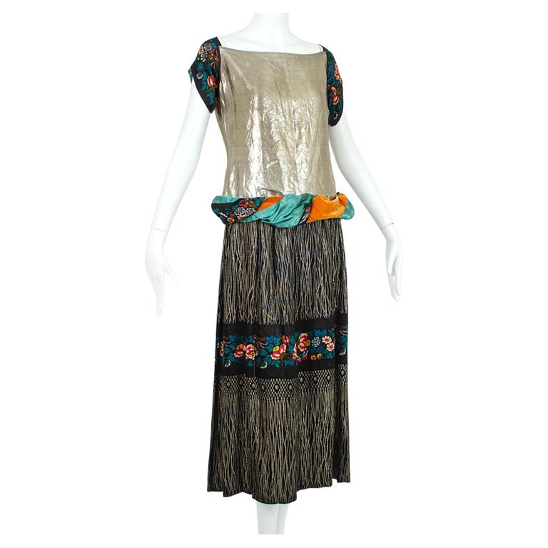 Poiret-Inspired Printed Silk and Gold Lam Dress w Drop Rouleau Waist S, 1920s For Sale at 1stDibs | grace metallic plisse sweetheart neck cut-out tiered dress, 1920's dress patterns drop waist Poiret-Inspired Printed Silk and Gold Lam Dress w Drop Rouleau Waist S, 1920s For Sale at 1stDibs | grace metallic plisse sweetheart neck cut-out tiered dress, 1920's dress patterns drop waist