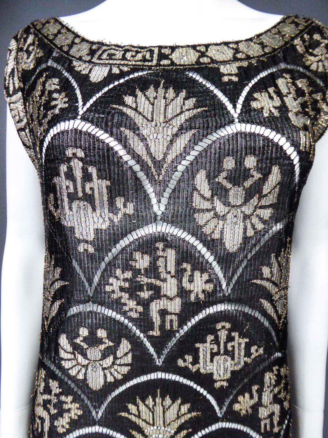 Poiret Style Art Deco Evening Dress in Gold and Silver Lamé Lace Circa 1925 In Excellent Condition In Toulon, FR