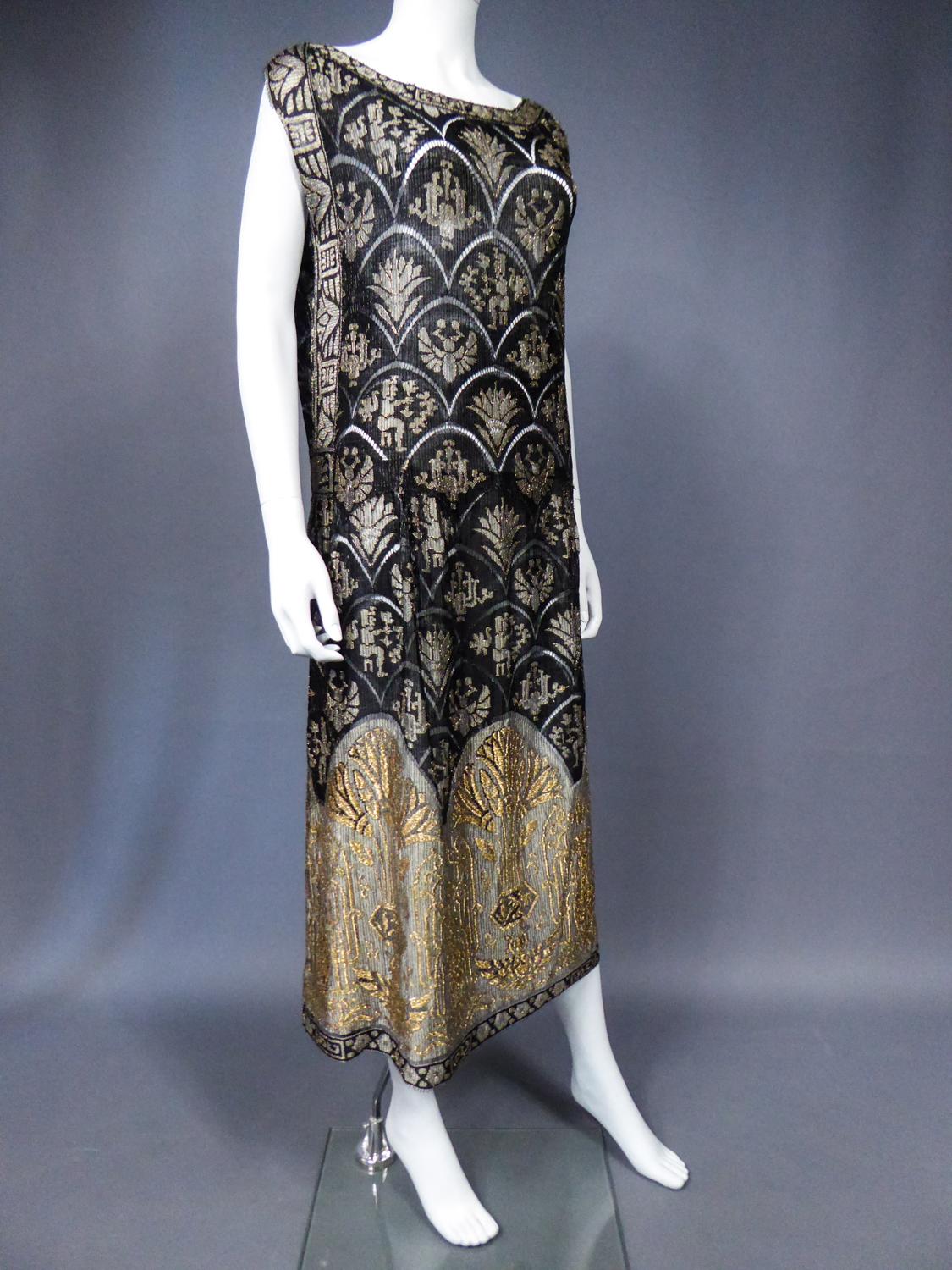 Poiret Style Art Deco Evening Dress in Gold and Silver Lamé Lace Circa 1925 1