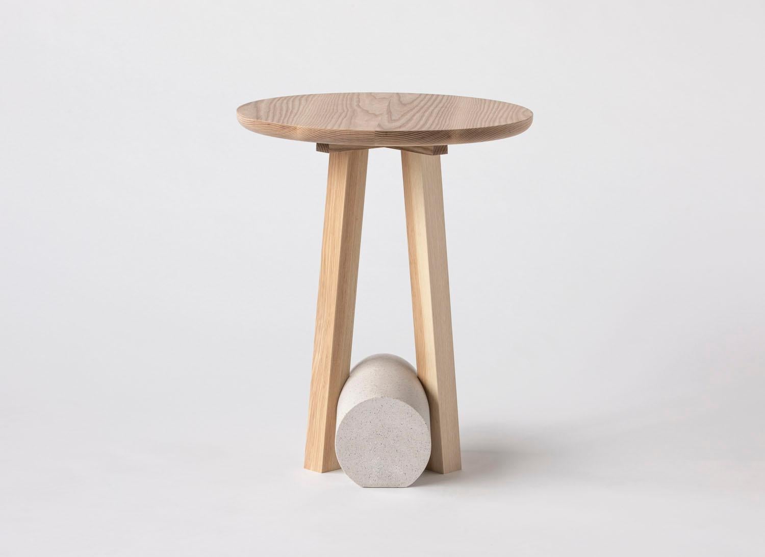 Modern Poise Contemporary Side Table in Solid Ash Hardwood and Concrete