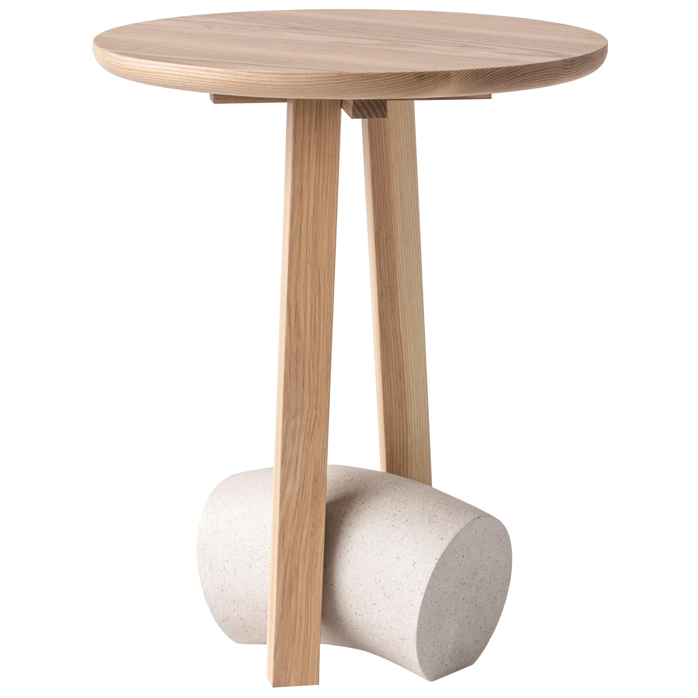 Poise Contemporary Side Table in Solid Ash Hardwood and Concrete For Sale