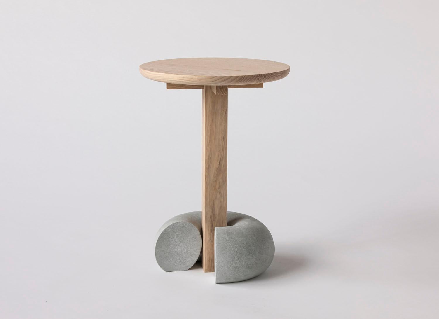 Modern Poise Contemporary Stool Table in Solid Ash Hardwood and Concrete For Sale
