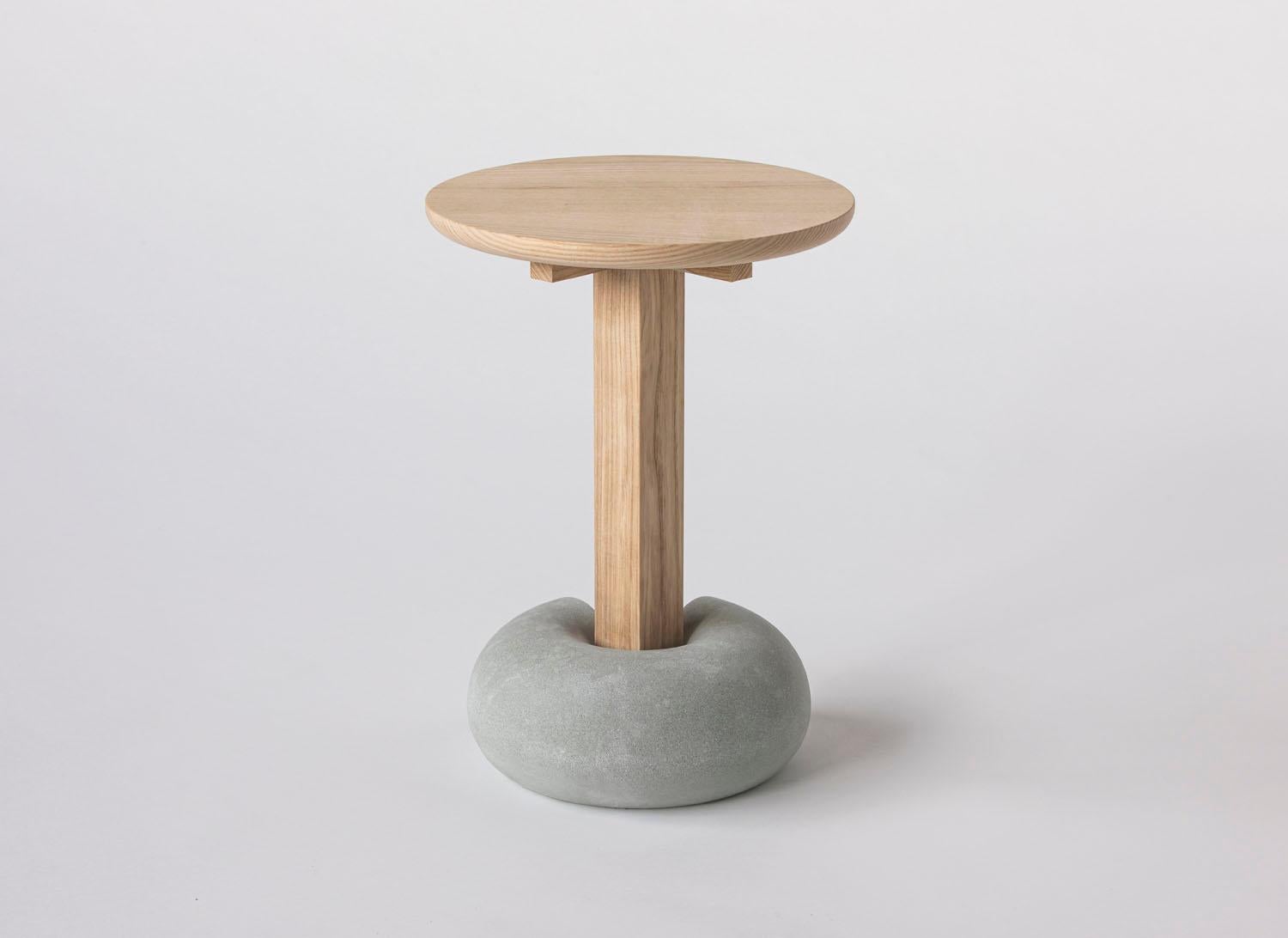 British Poise Contemporary Stool Table in Solid Ash Hardwood and Concrete For Sale