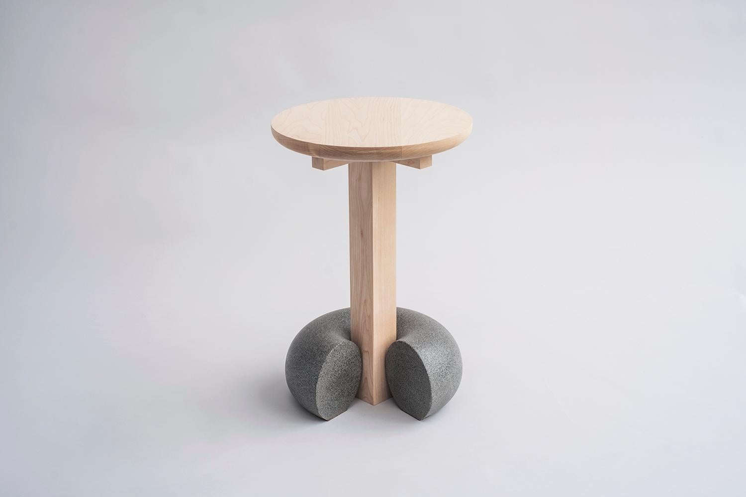 Poise Contemporary Stool Table in Solid Ash Hardwood and Concrete For Sale 1