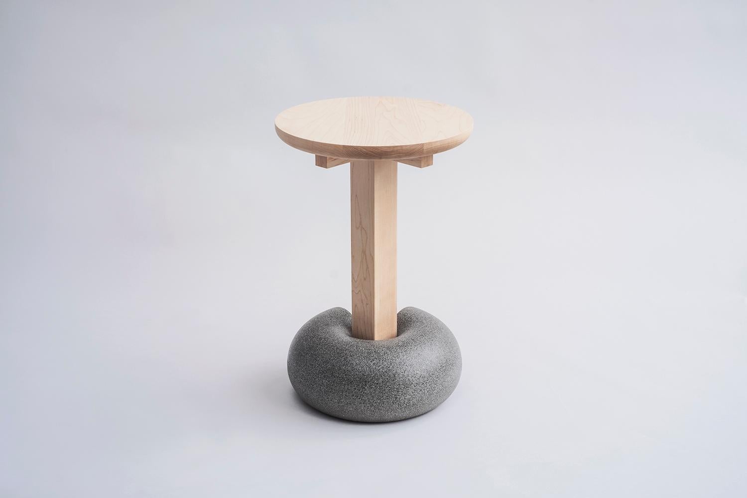 Poise Contemporary Stool Table in Solid Ash Hardwood and Concrete 2