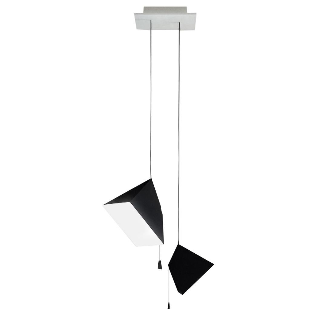 Poise, Double Lighting Pendant in black and white Paper, YMER&MALTA, France  For Sale