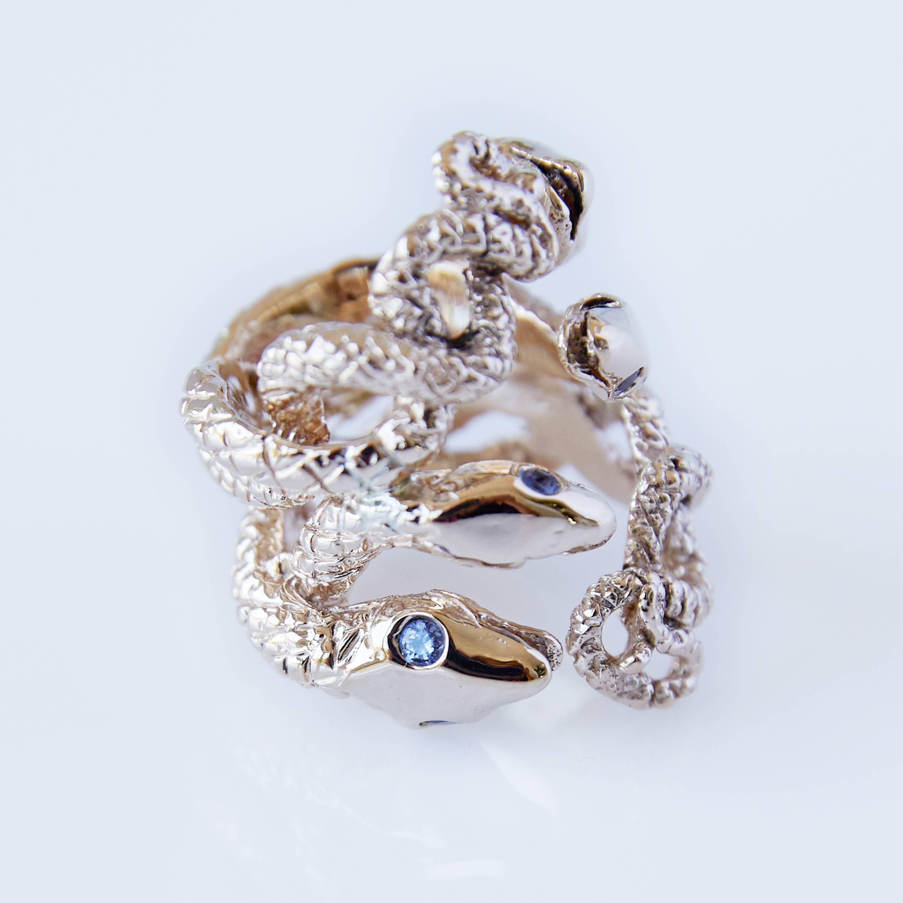 Contemporary Statement Snake Ring Cocktail Ring Tanzanite Animal jewelry  Bronze J Dauphin For Sale