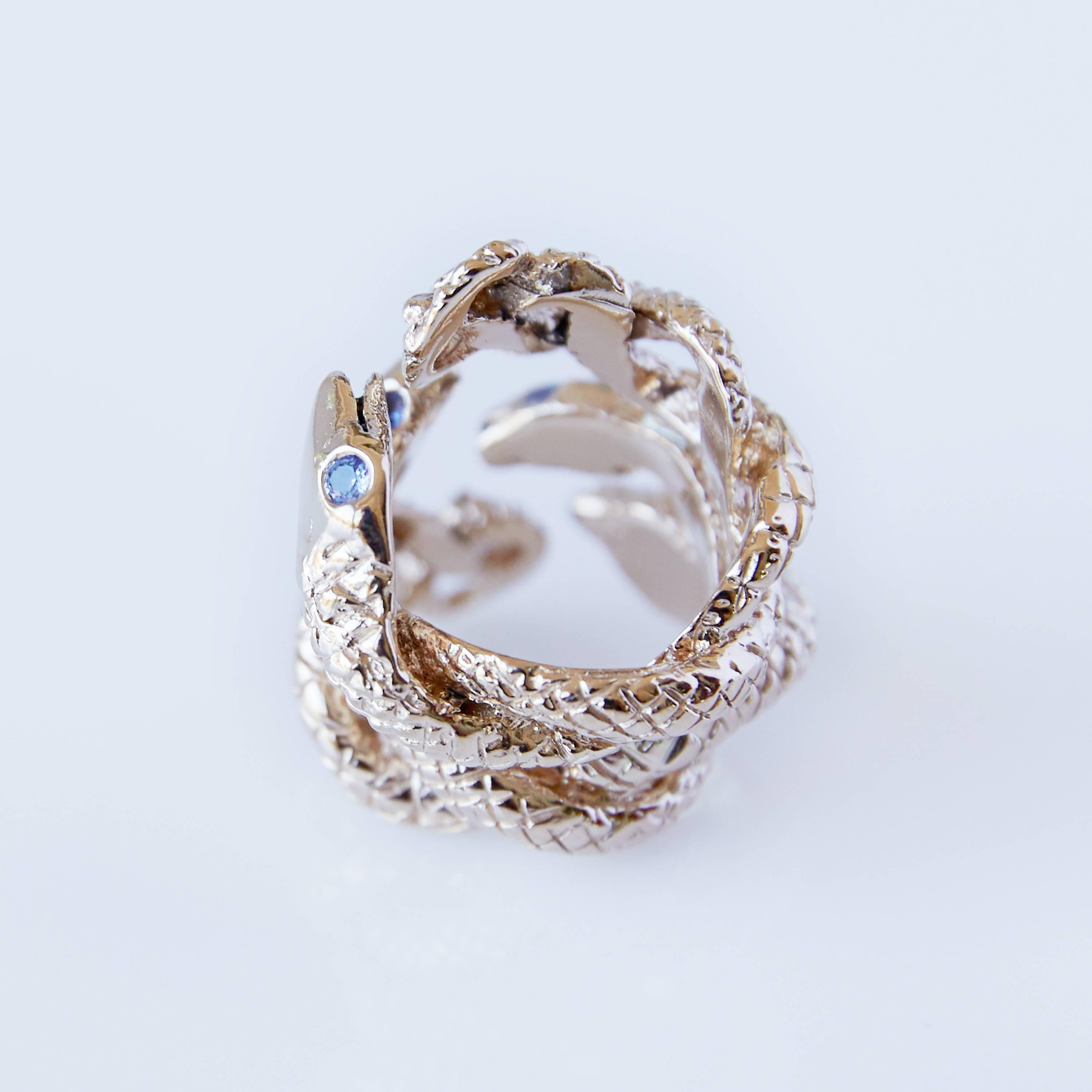 Round Cut Statement Snake Ring Cocktail Ring Tanzanite Animal jewelry  Bronze J Dauphin For Sale