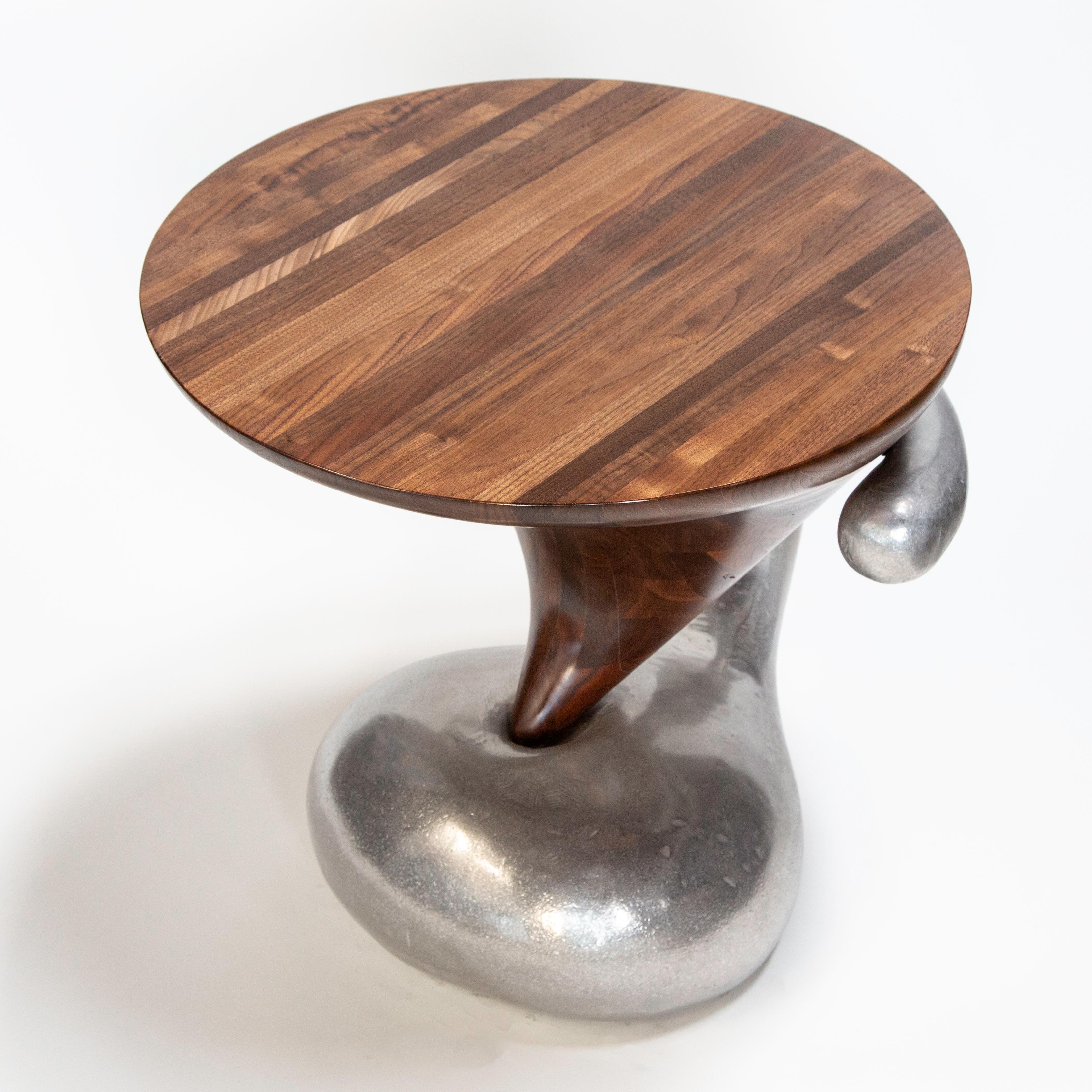 North American Poke Side Table, Solid Walnut and Patinated Cast Aluminium Jordan Mozer USA 2018 For Sale