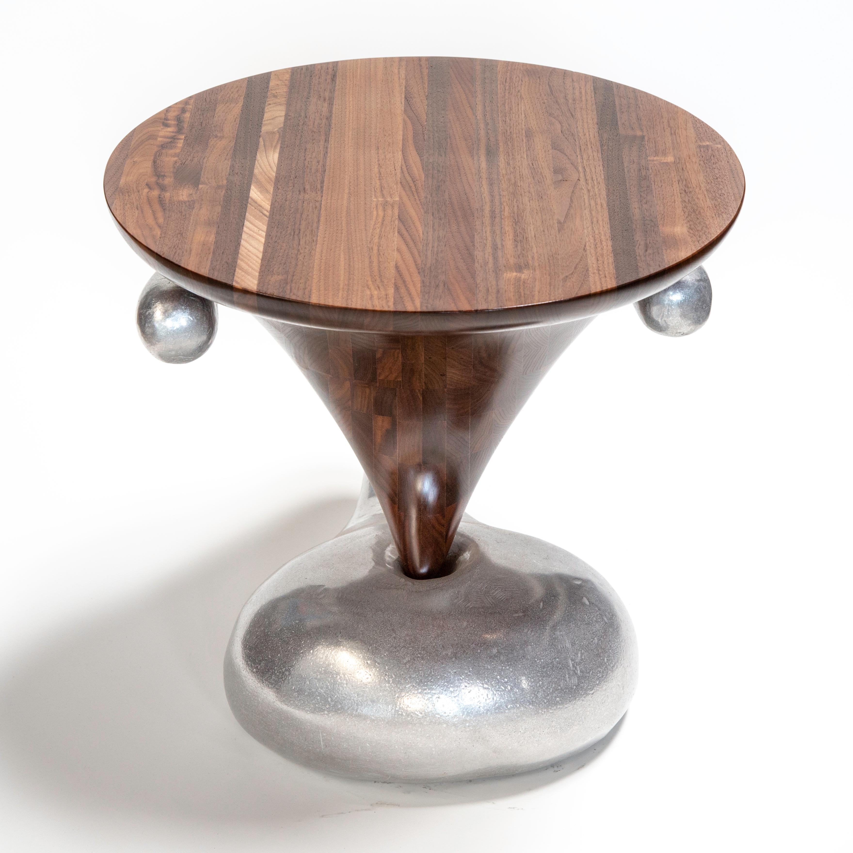 Poke Side Table, Solid Walnut and Patinated Cast Aluminium Jordan Mozer USA 2018 In New Condition For Sale In Chicago, IL