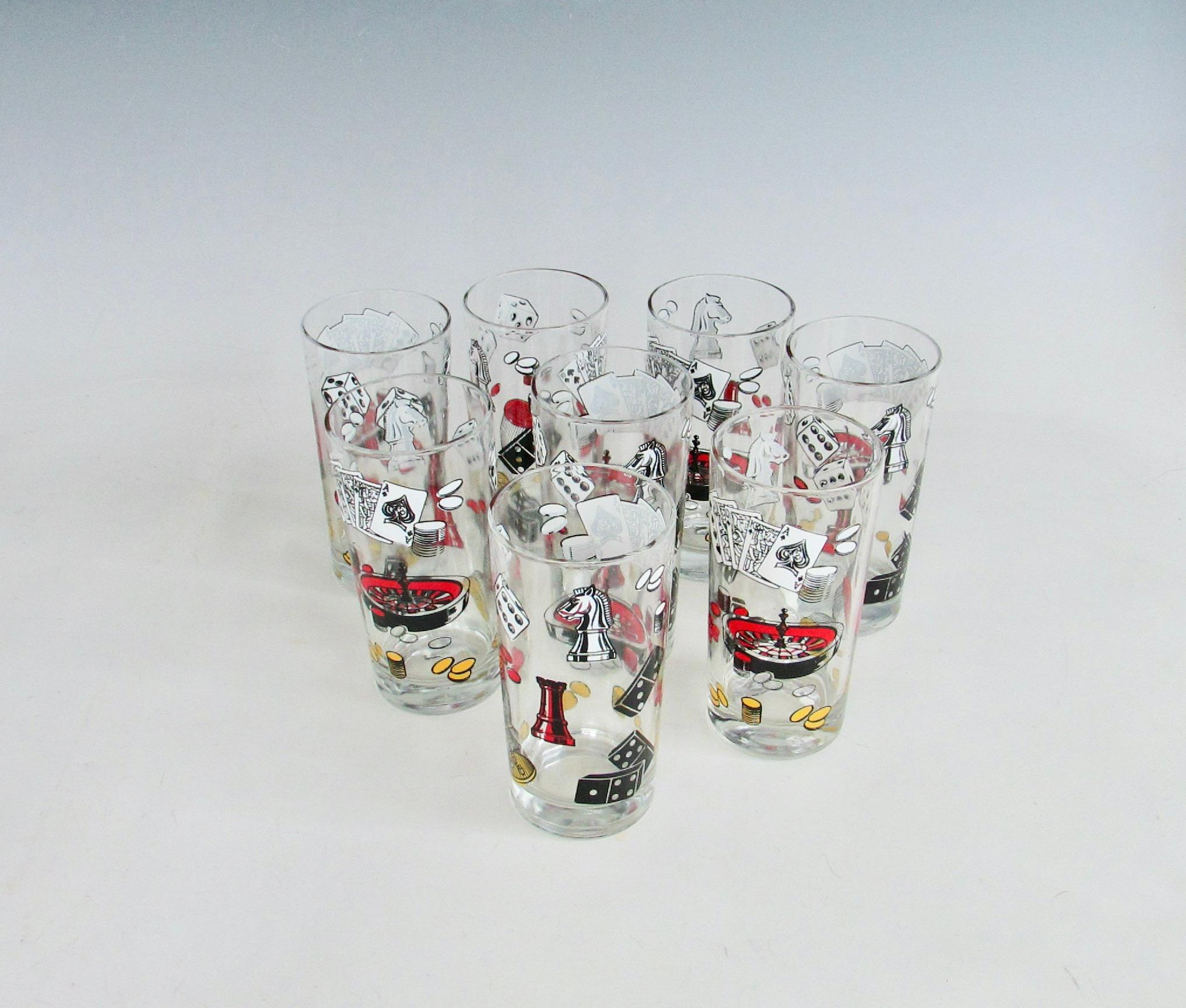 XX secolo Bicchieri da cocktail a tema poker roulette craps Las Vegas Gaming con secchiello per il ghiaccio in vendita