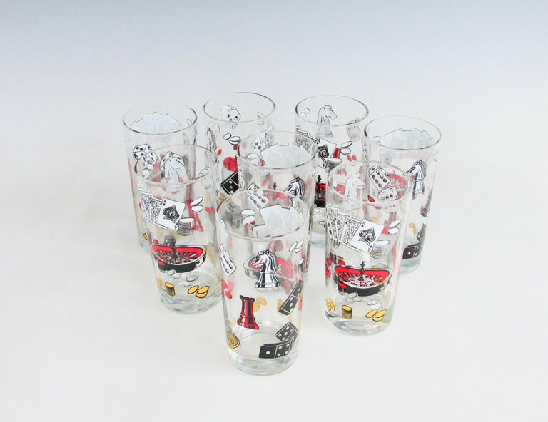 Poker roulette craps Las Vegas Gaming themed cocktail glasses with ice  bucket For Sale at 1stDibs