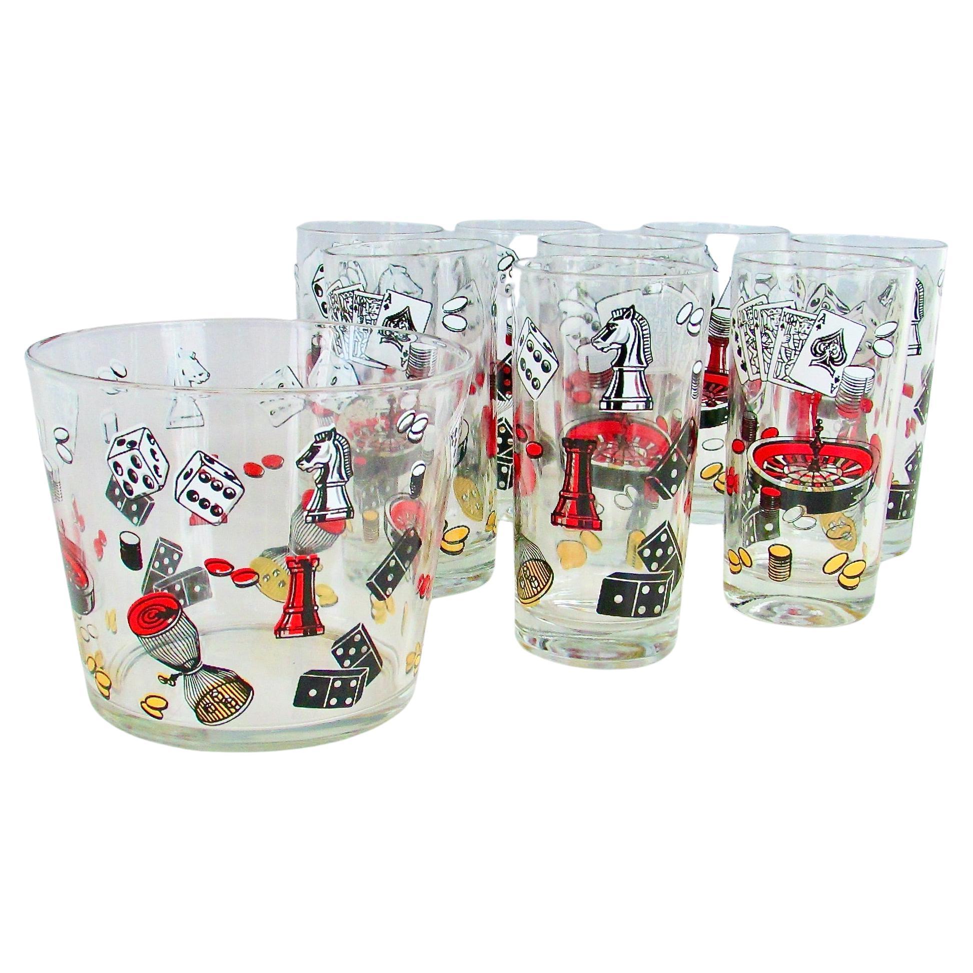 Bicchieri da cocktail a tema poker roulette craps Las Vegas Gaming con secchiello per il ghiaccio in vendita