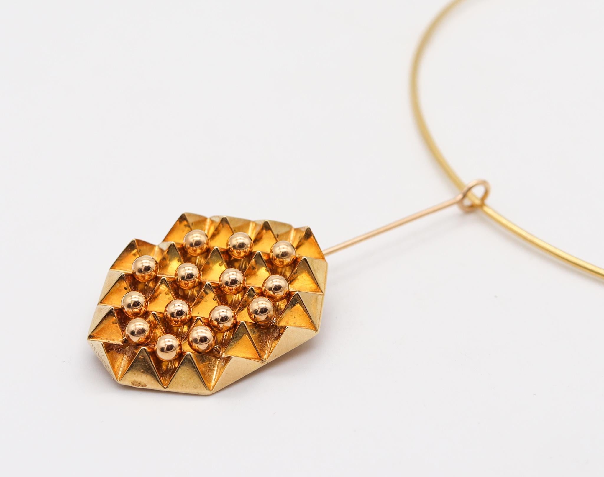 Modernist Pol Bury 1968 Paris Kinetic Convertible Necklace Pendant Brooch in 18kt Gold