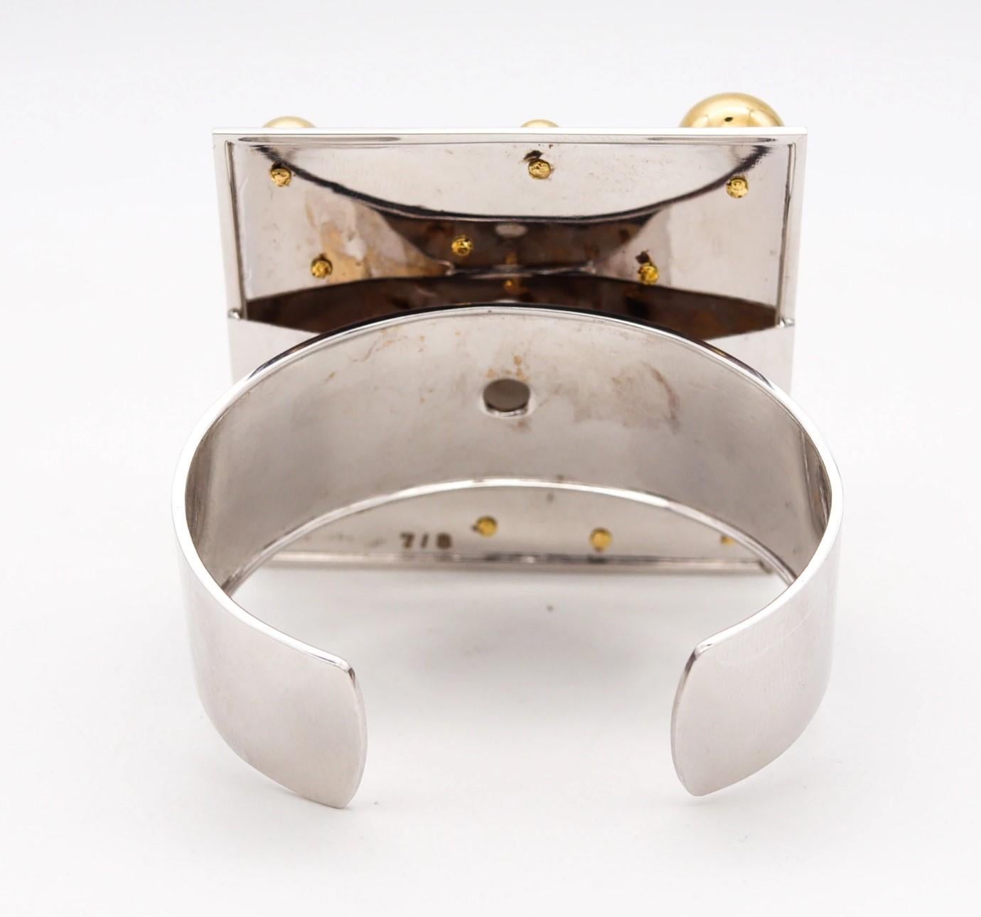 Pol Bury Belgium 1968-2002 Rare Sculptural Kinetic Cuff Two Tones 18Kt Gold In Excellent Condition In Miami, FL