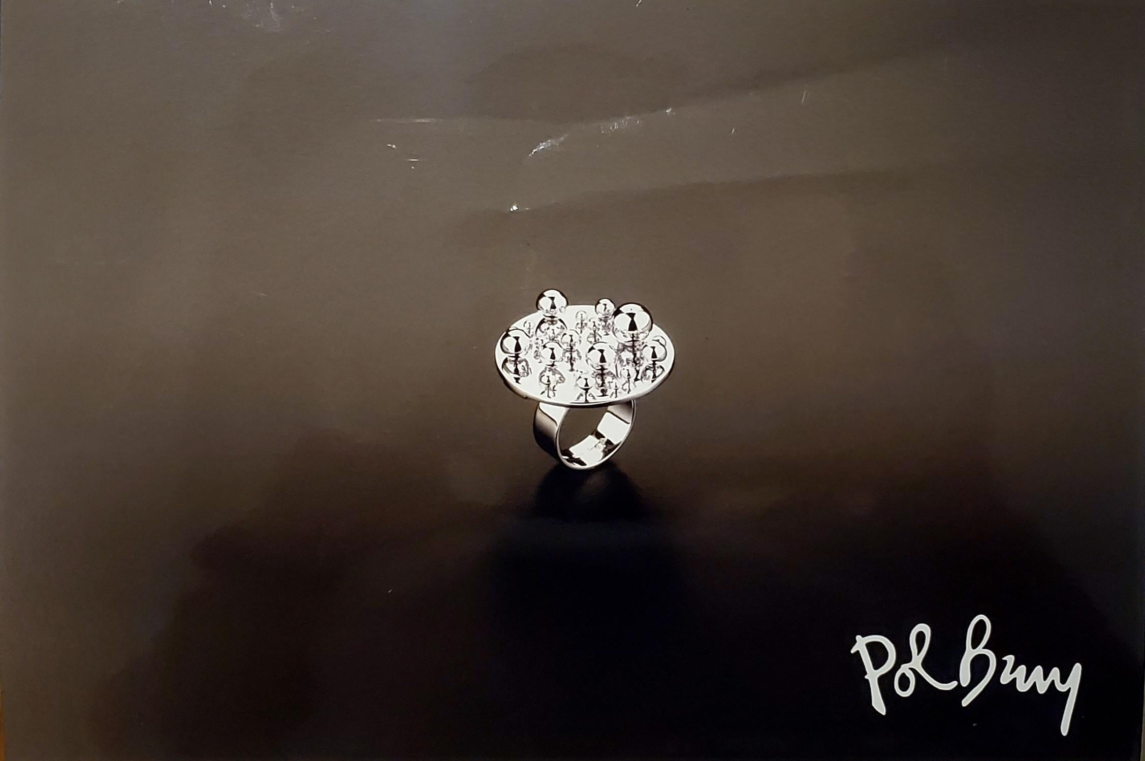 Pol Bury Belgium 1968-2002 Rare Sculptural Kinetic Spheres Ring 18Kt White Gold For Sale 3