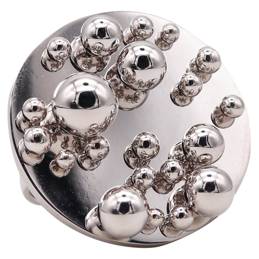 Pol Bury Belgio 1968-2002 Raro Anello con sfere cinetiche scultoree in oro bianco 18Kt