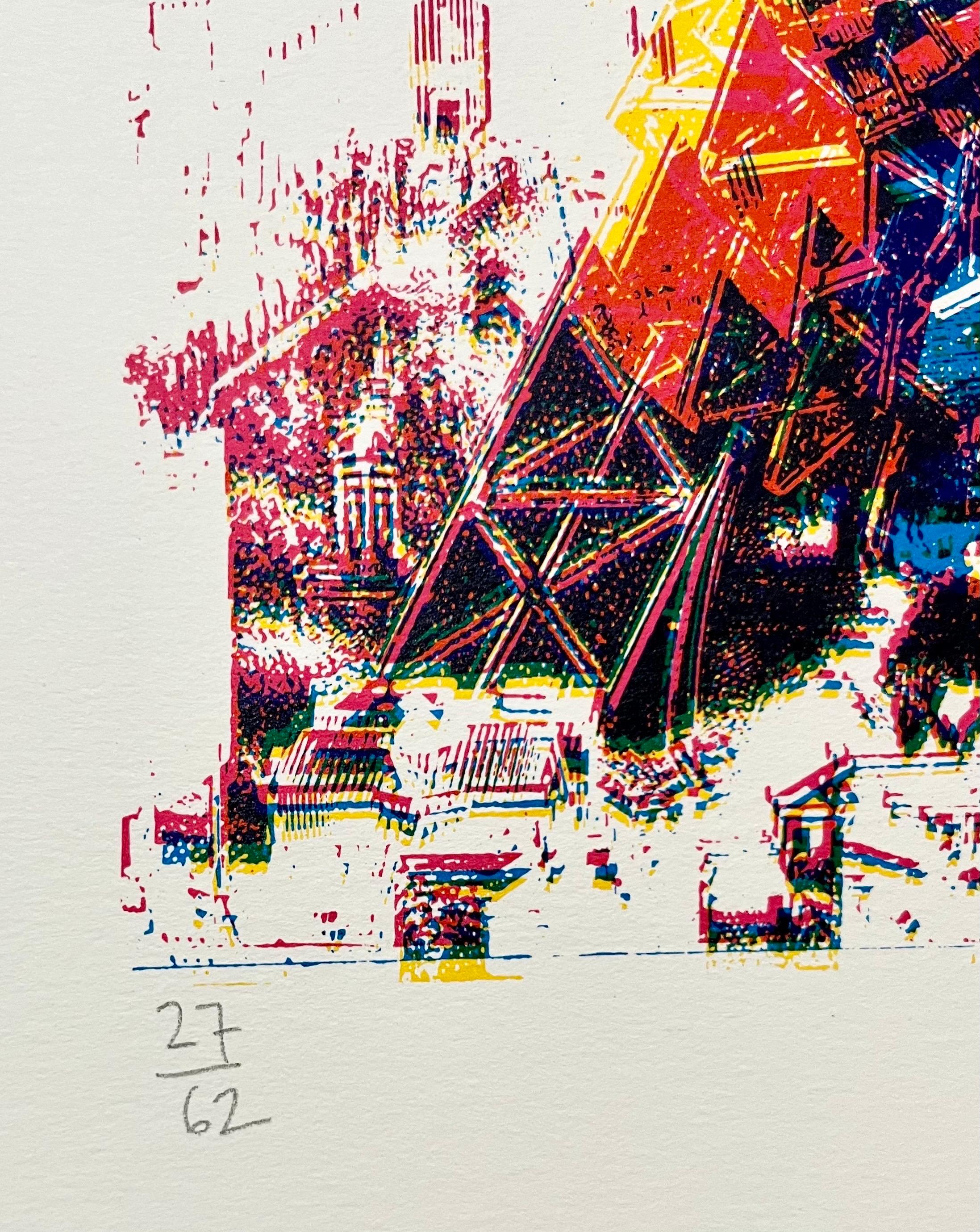 Architecture tour Eiffel Op Art sérigraphie Pol Bury  Ltd Ed 2