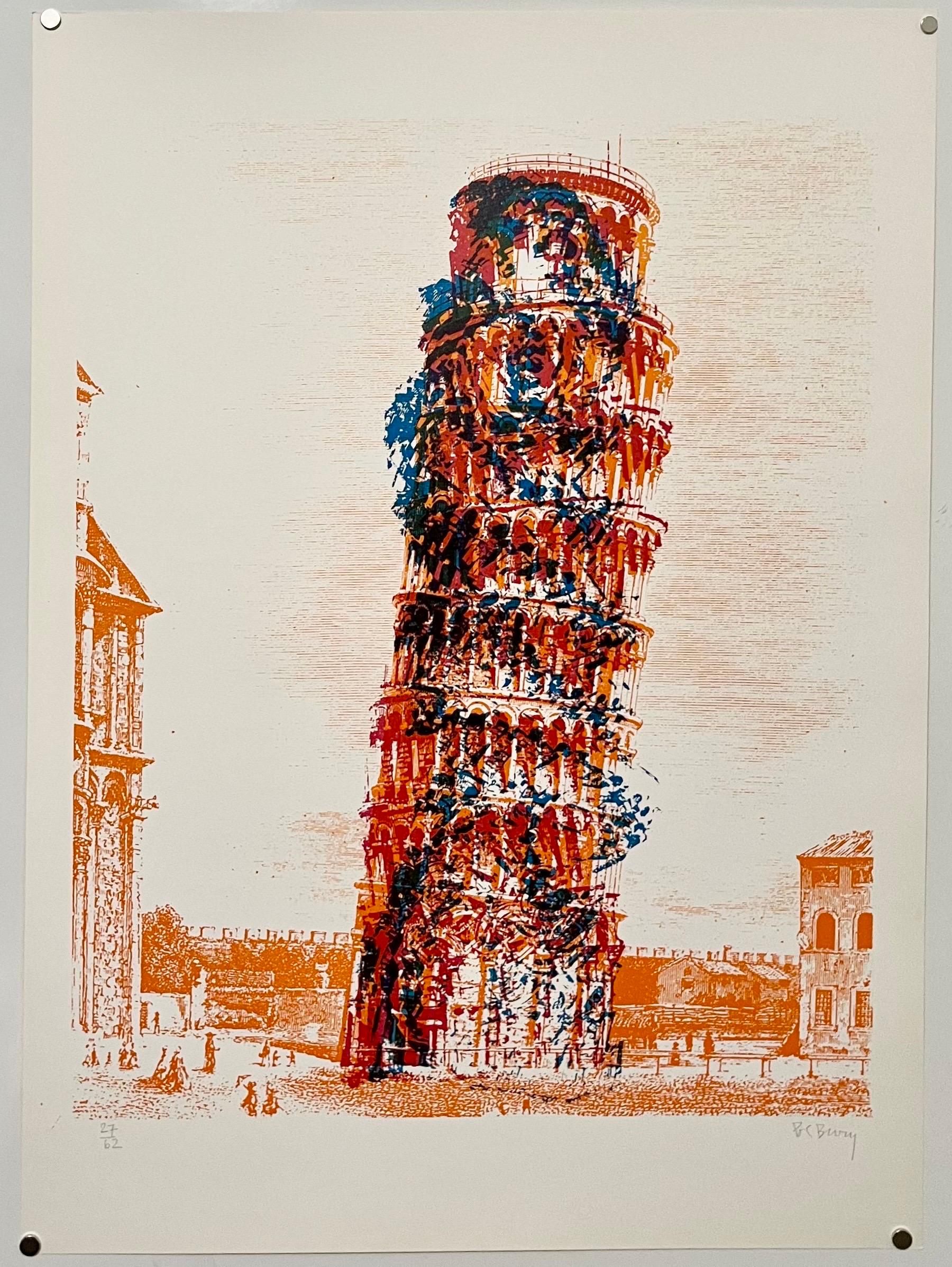Arquitectura Cinética Torre Inclinada Pisa Op Art Serigrafía Litografía Pol Bury 1