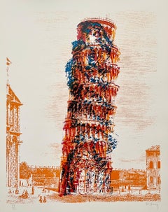 Arquitectura Cinética Torre Inclinada Pisa Op Art Serigrafía Litografía Pol Bury