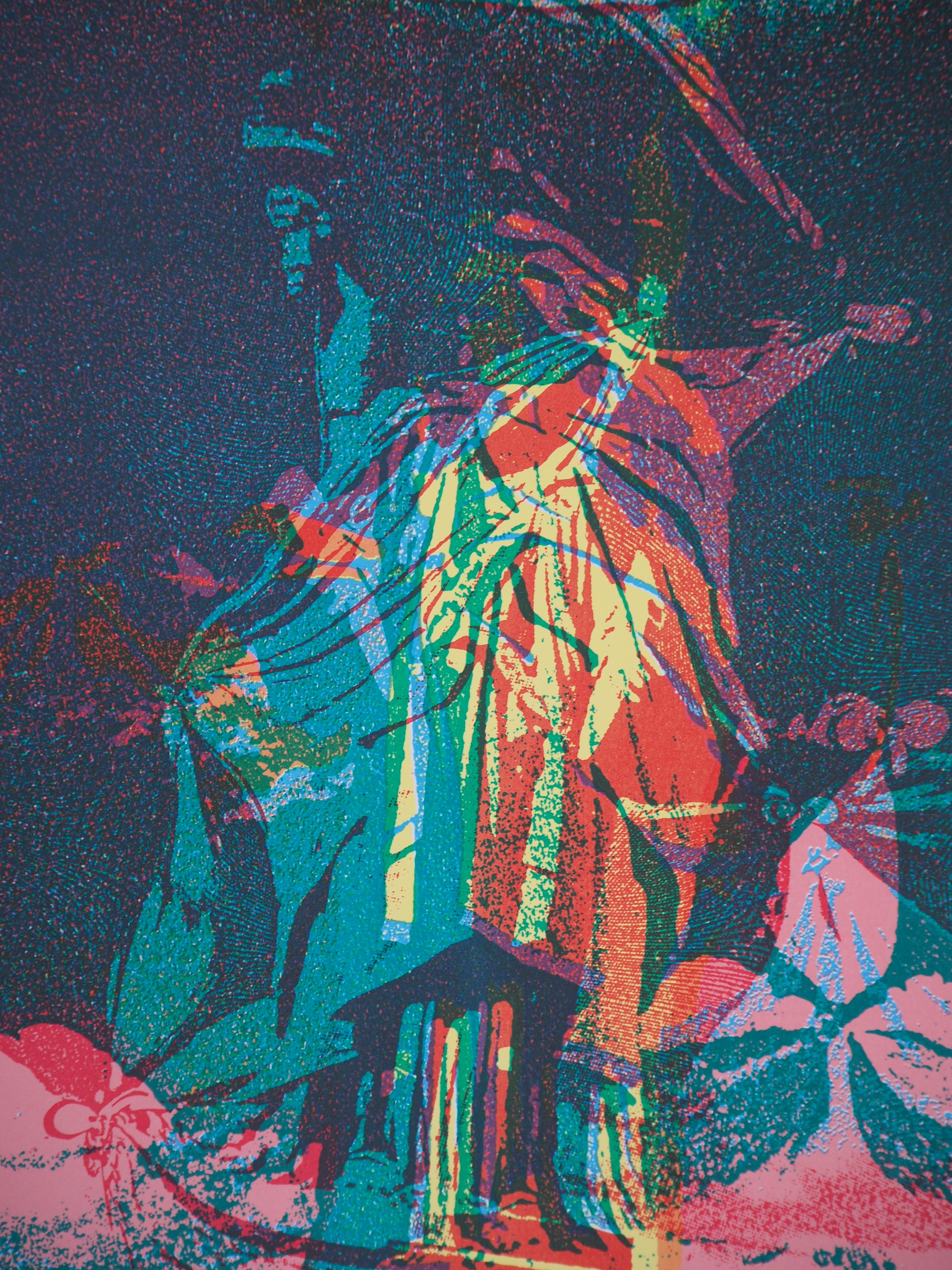 Nueva York : Estatua de la Libertad - Litografía original, firmada a mano - Edición limitada /70 en venta 4