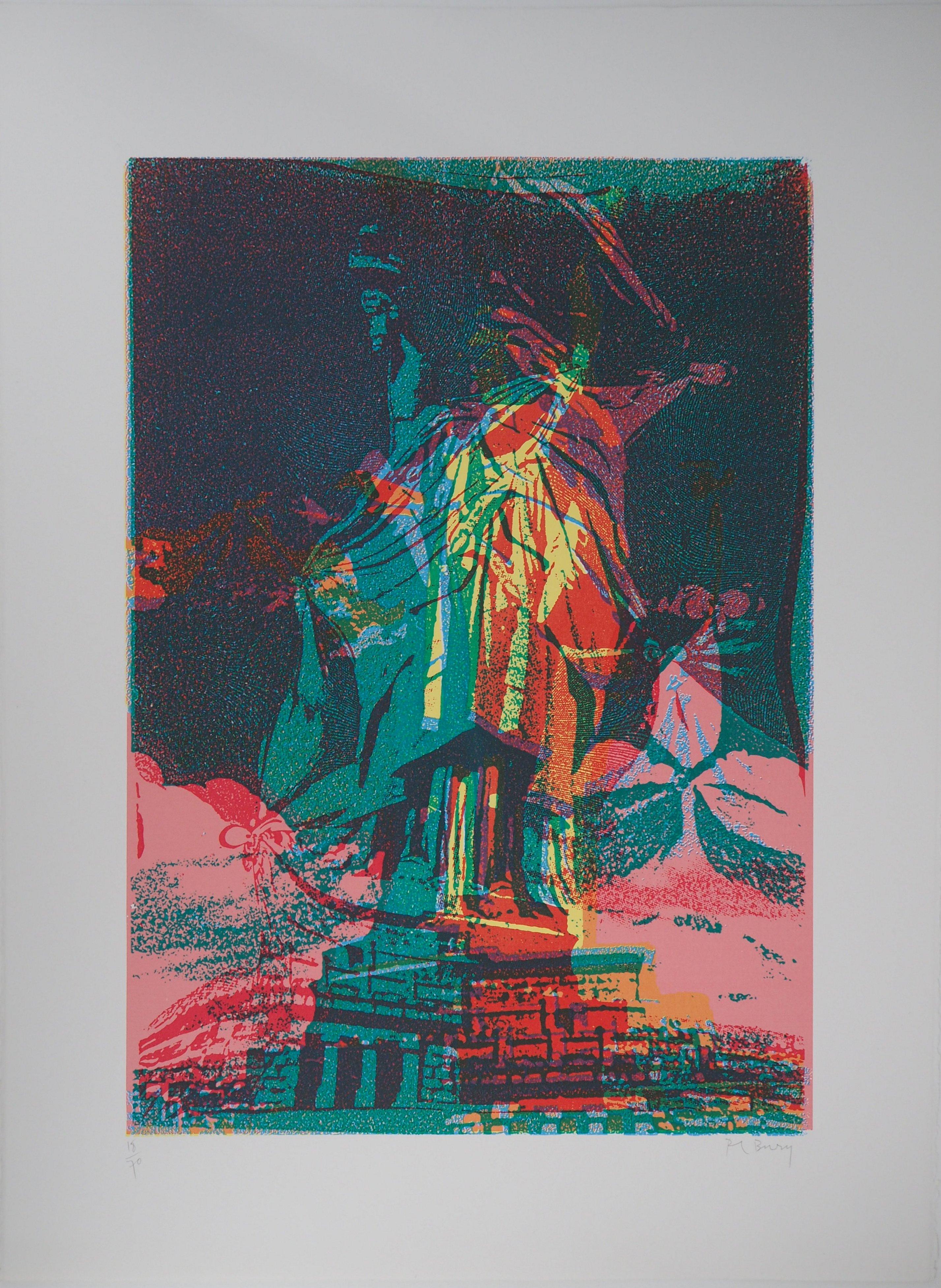 Figurative Print de Pol Bury - Nueva York : Estatua de la Libertad - Litografía original, firmada a mano - Edición limitada /70