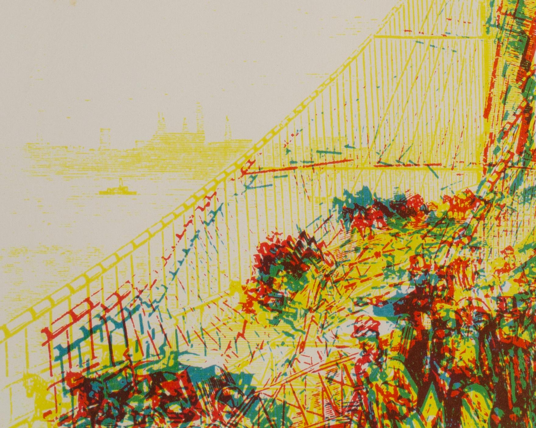 Mid-20th Century Pol Bury Signed 1966 “Cinetization X” Serigraph of the Brooklyn Bridge For Sale