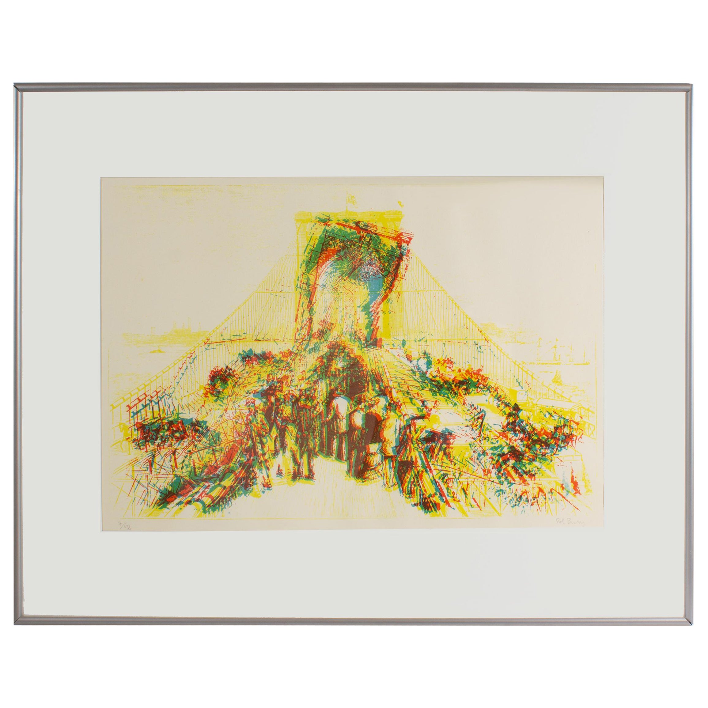 Pol Bury Signed 1966 “Cinetization X” Serigraph of the Brooklyn Bridge For Sale