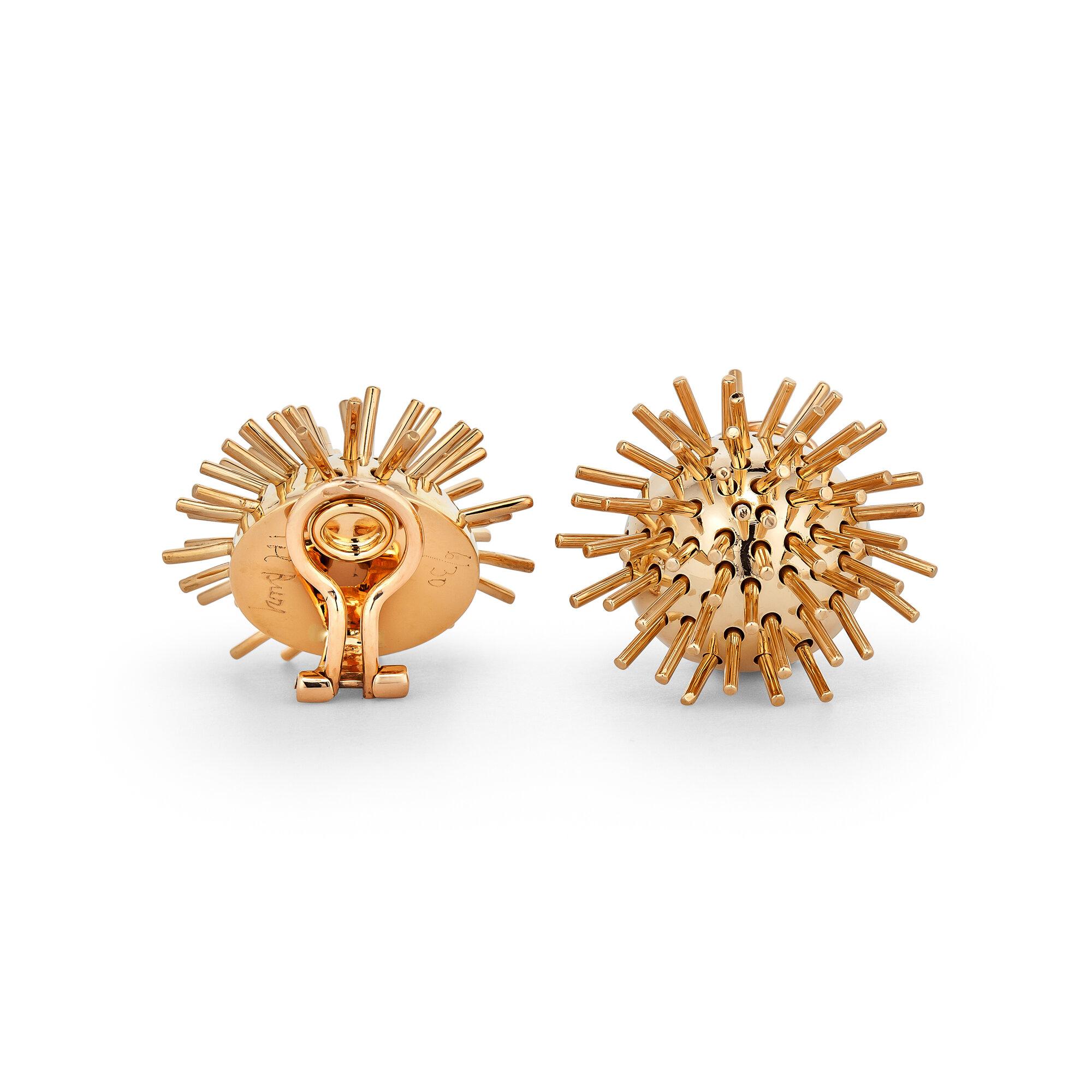 These signed Pol Bury Paris vintage gold 'sputnik' clip earrings are simply out of this world.  Designed in the 1970's and inspired by the kinetic movement, these bespoke earrings move with stylish energy and panache.  Signed Pol Bury.  Marked #6 of