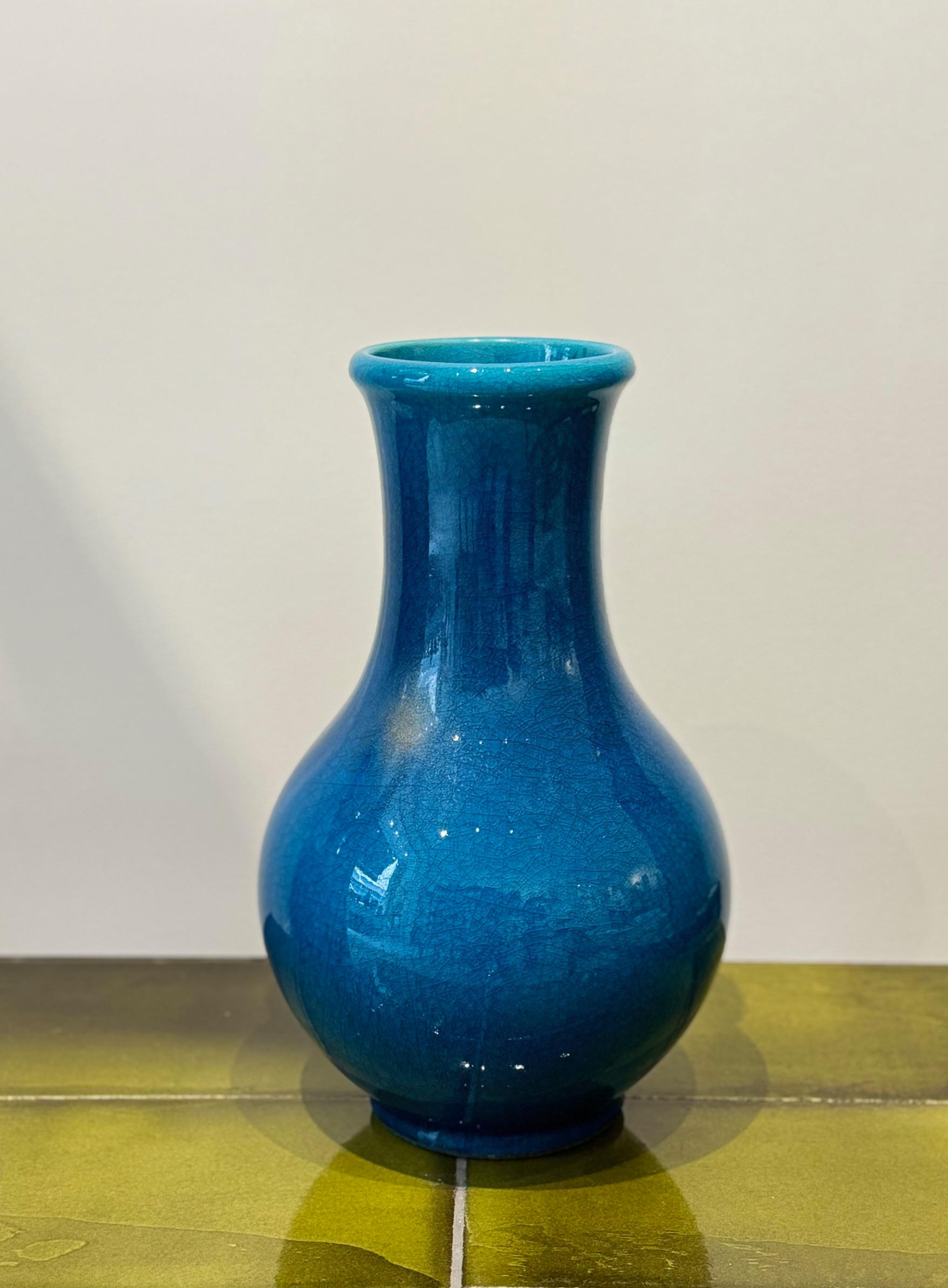 French Pol Chambost 1970's Blue Ceramic Vase For Sale