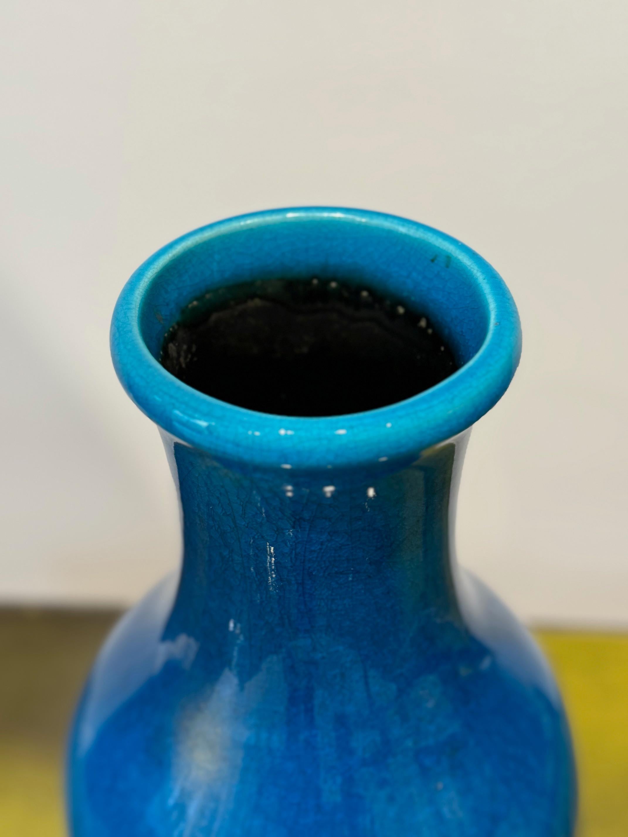 Pol Chambost 1970's Blue Ceramic Vase In Good Condition For Sale In Paris, FR