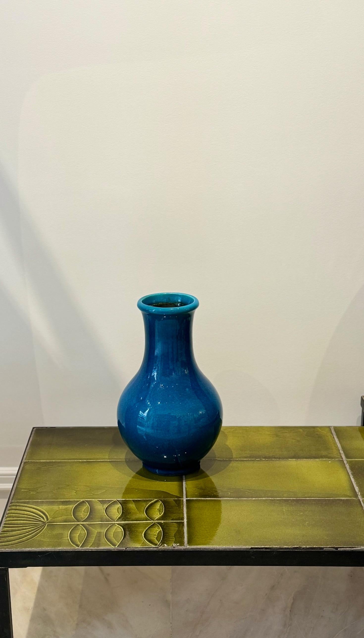 Late 20th Century Pol Chambost 1970's Blue Ceramic Vase For Sale
