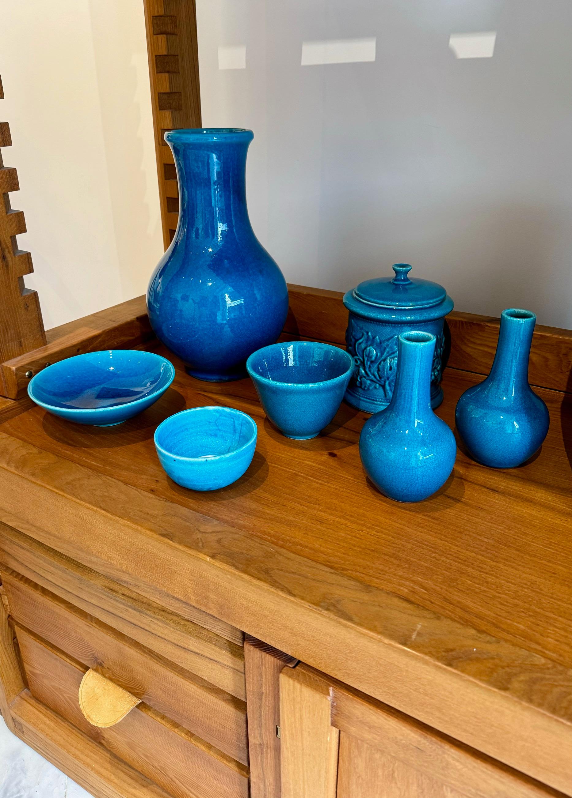 Pol Chambost 1970's Blue Ceramic Vase For Sale 1