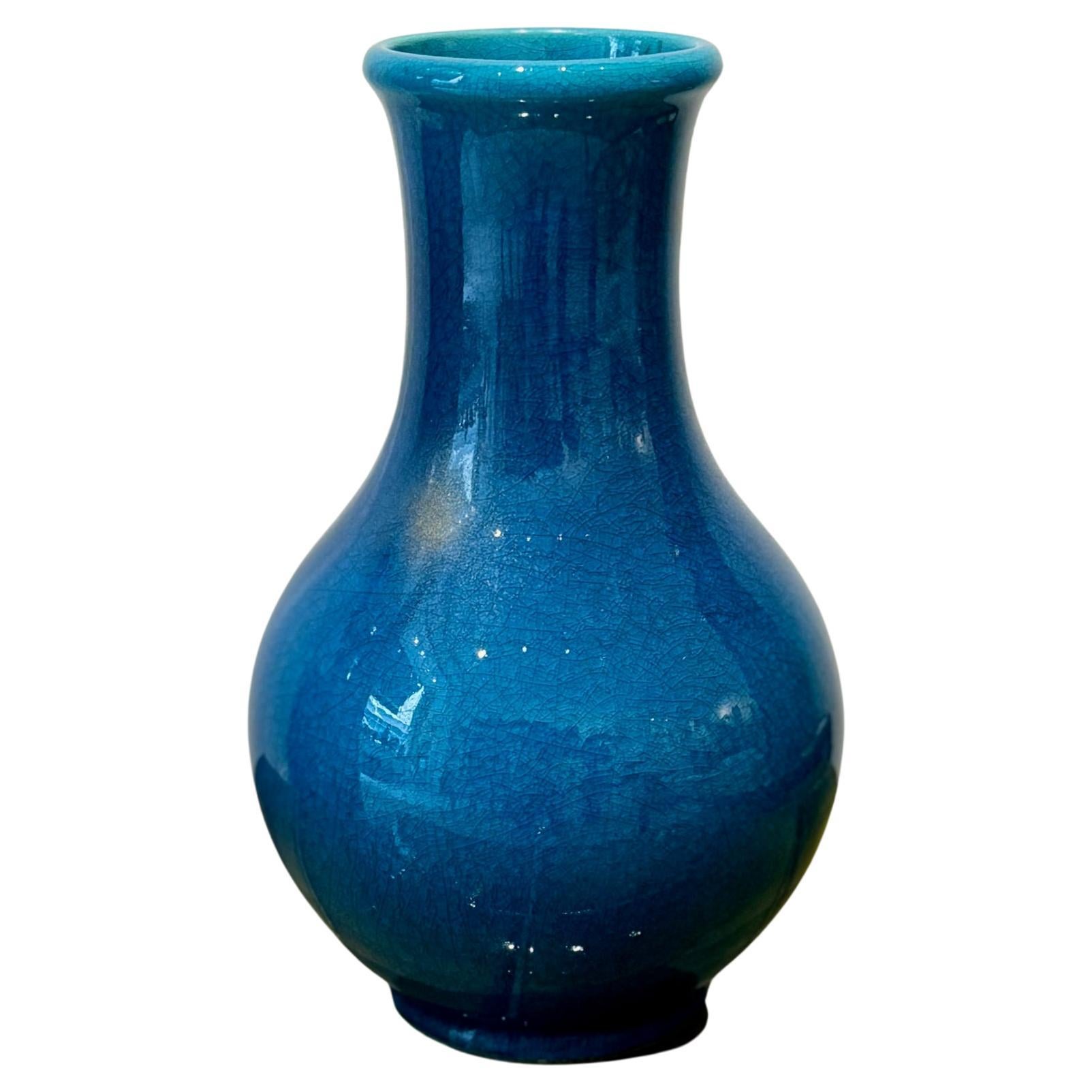 Pol Chambost 1970's Blaue Keramikvase im Angebot