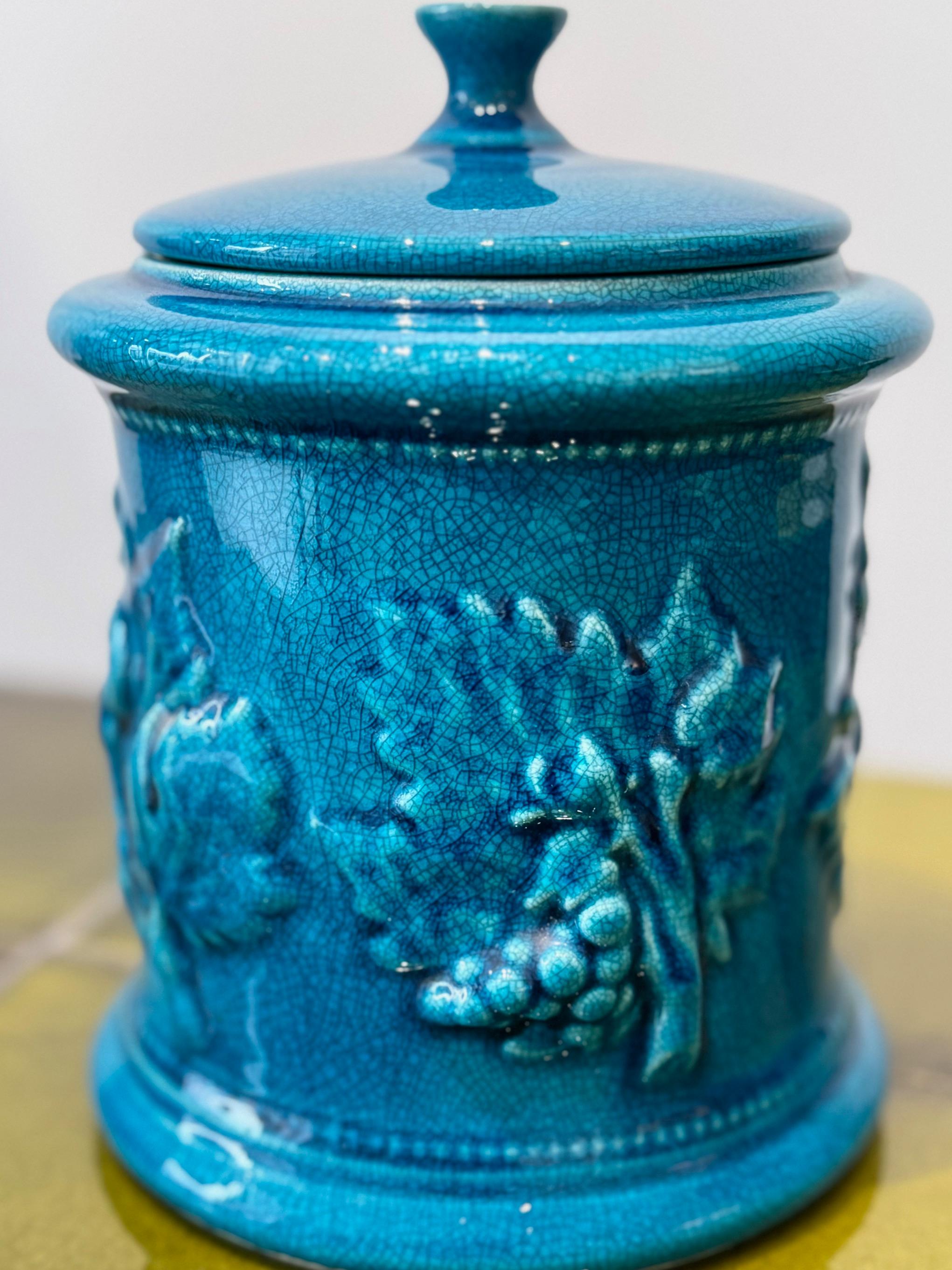 Late 20th Century Pol Chambost 1970's Blue enamel Ceramic Boxe For Sale
