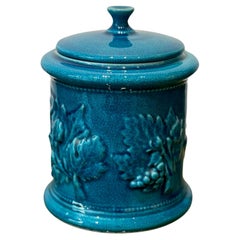 Boîte en céramique émaillée bleue Pol Chambost des années 1970