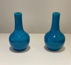 Pol Chambost 1970's Pair of Blue Ceramic Small Vases