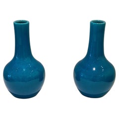 Pol Chambost 1970's Pair of Blue Ceramic Small Vases