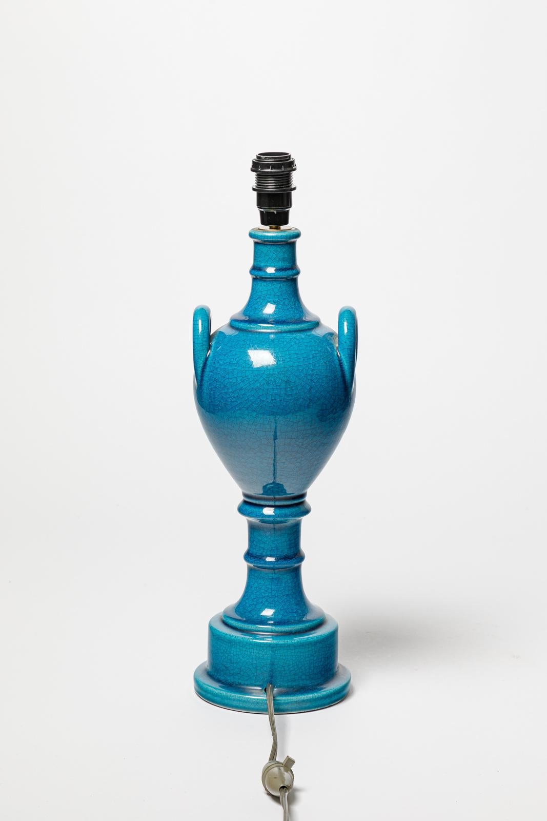 Pol Chambost 20TH CENTURY DESIGN lampe à poser en céramique médicis bleue 1960 37 cm Excellent état - En vente à Neuilly-en- sancerre, FR