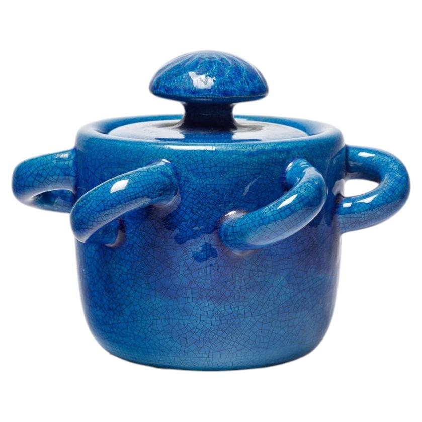 Pol Chambost 20th century design blue modern ceramic decorative jewelry box For Sale