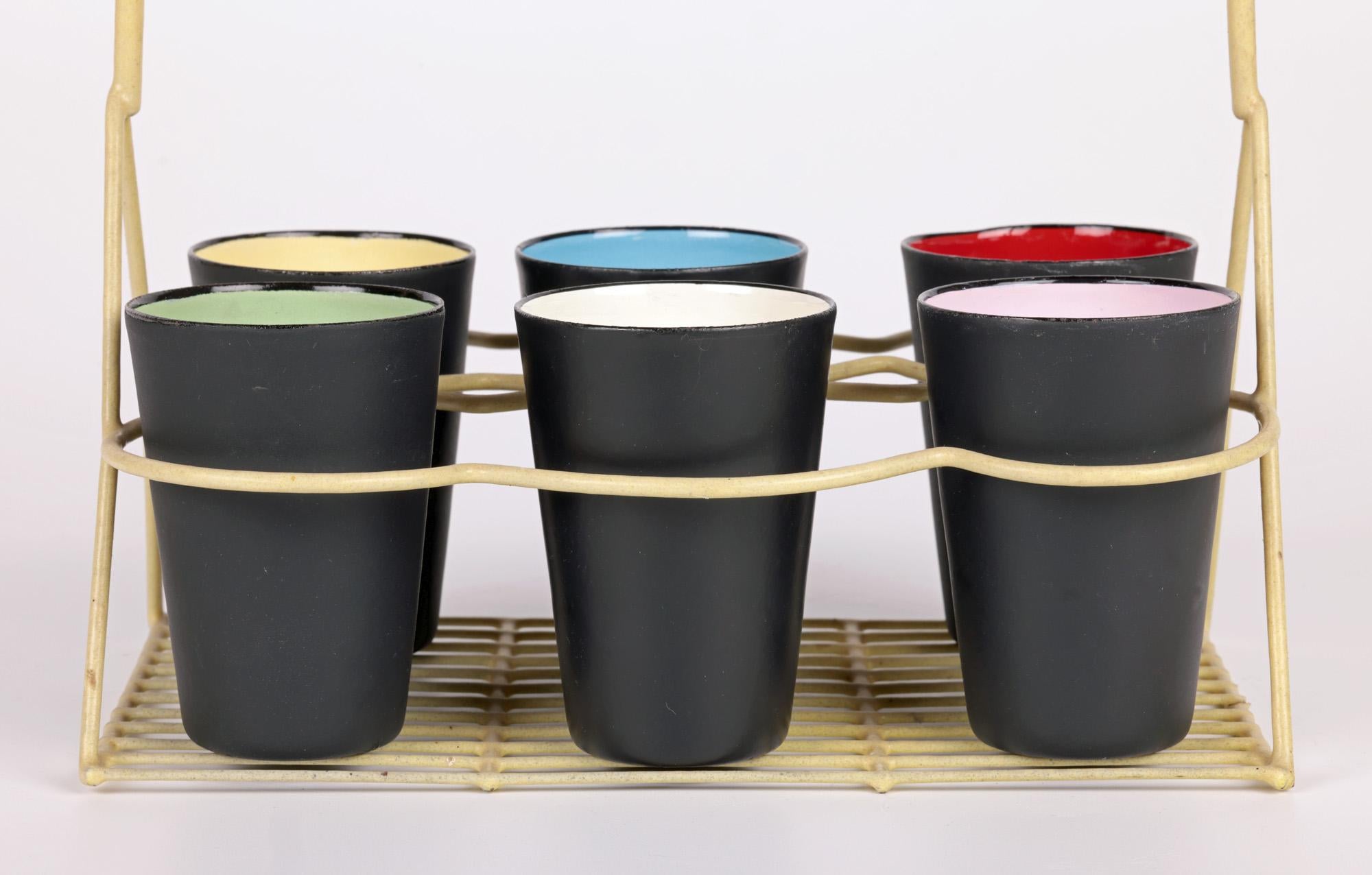 20th Century Pol Chambost Attributed Mid-Century Six Color Glazed Ceramic Beakers For Sale